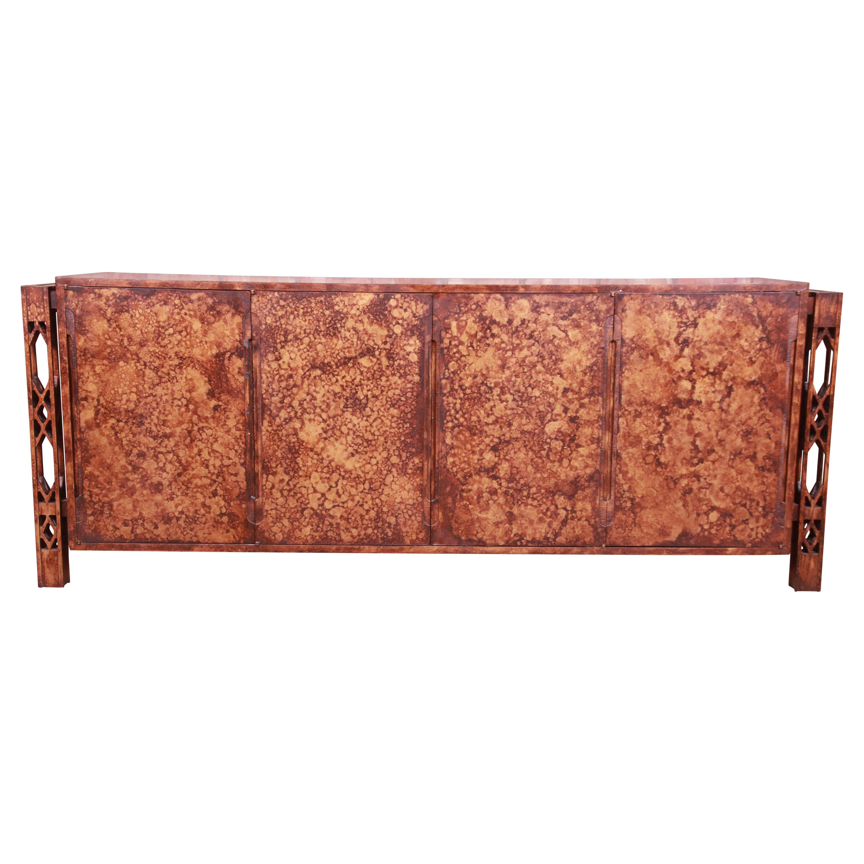 James Mont Style Mid-Century Faux Copper Sideboard Credenza or Bar Cabinet