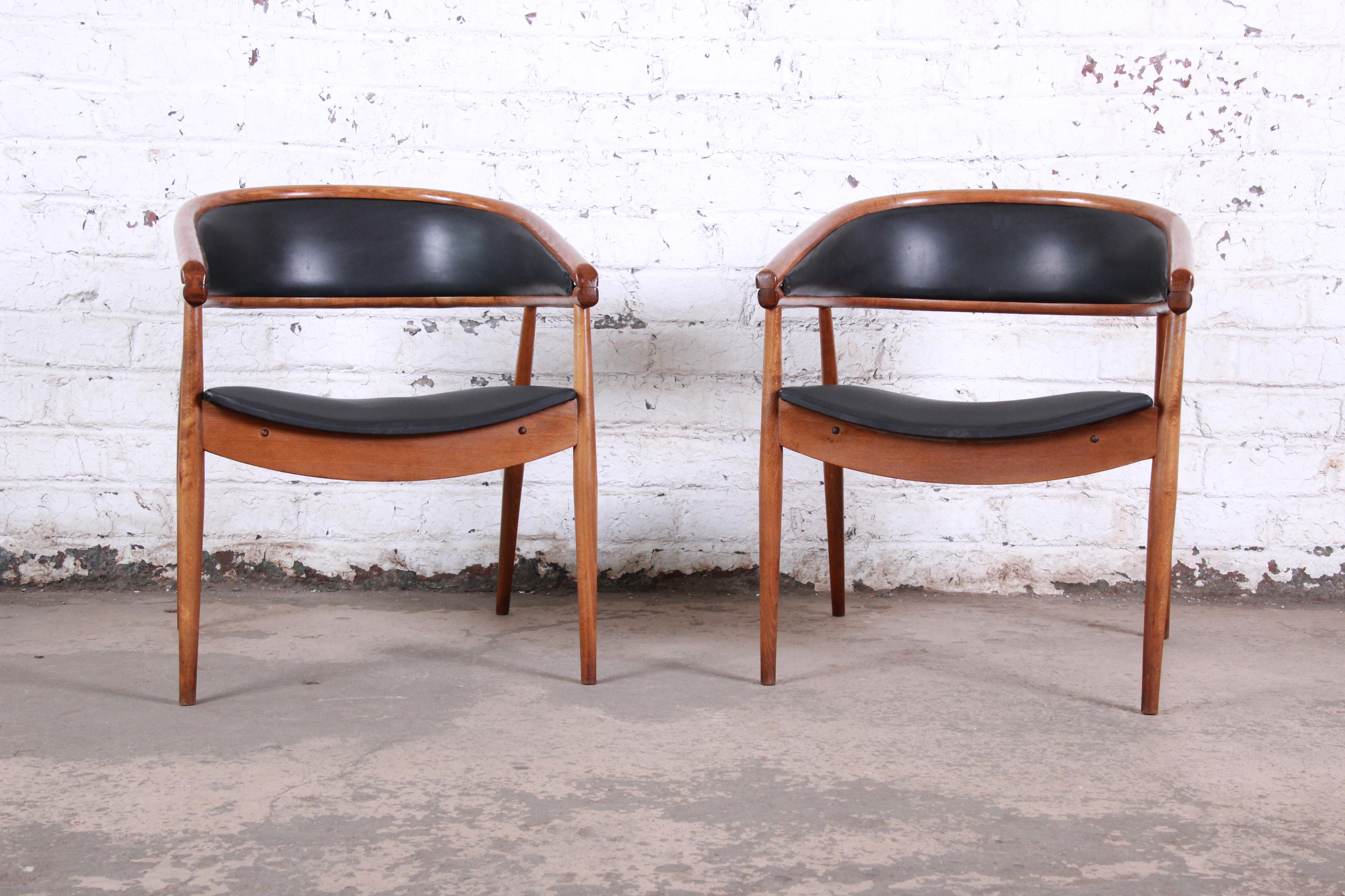 German James Mont Style Mid-Century Modern Bentwood Club Chairs, Pair
