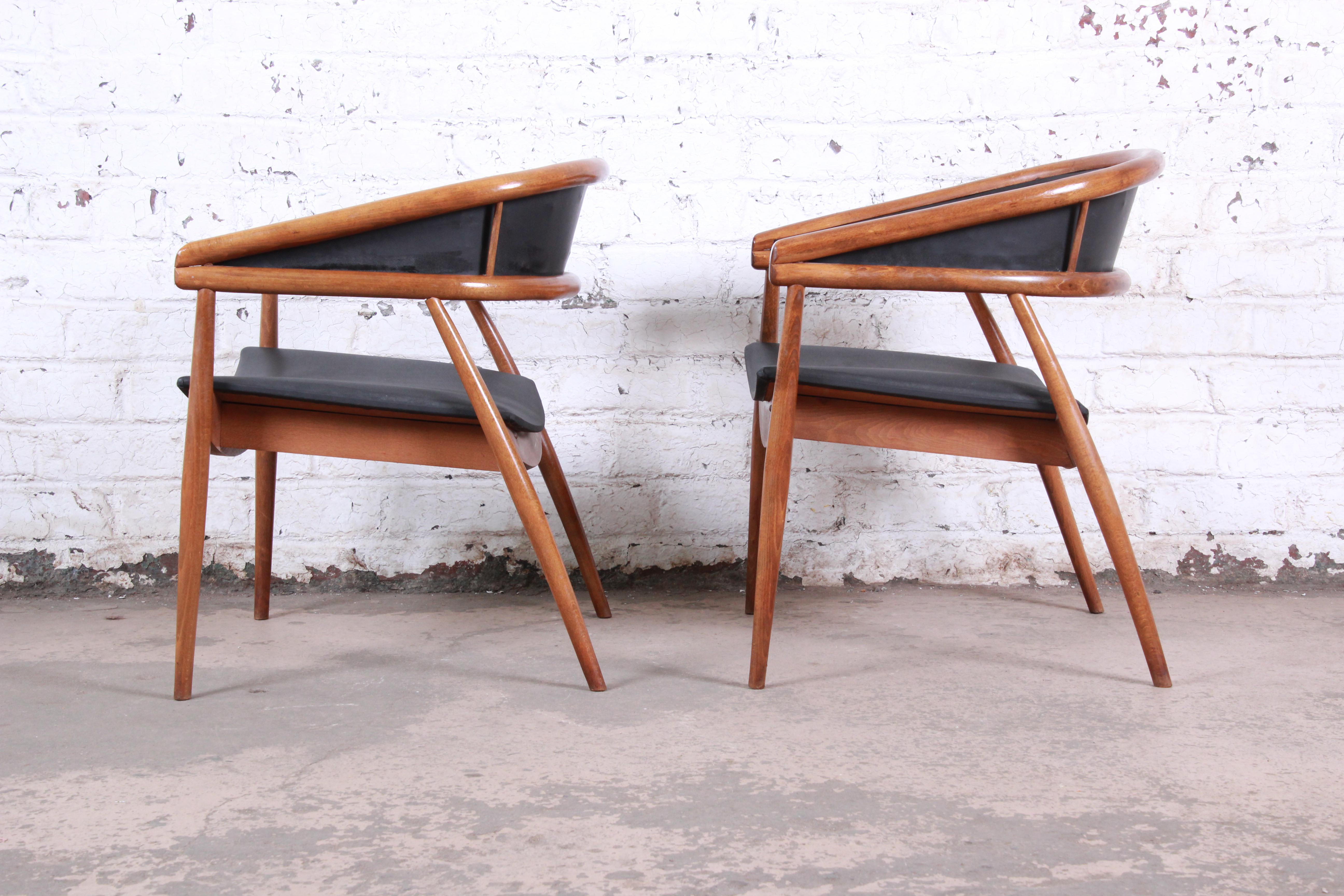 Mid-20th Century James Mont Style Mid-Century Modern Bentwood Club Chairs, Pair