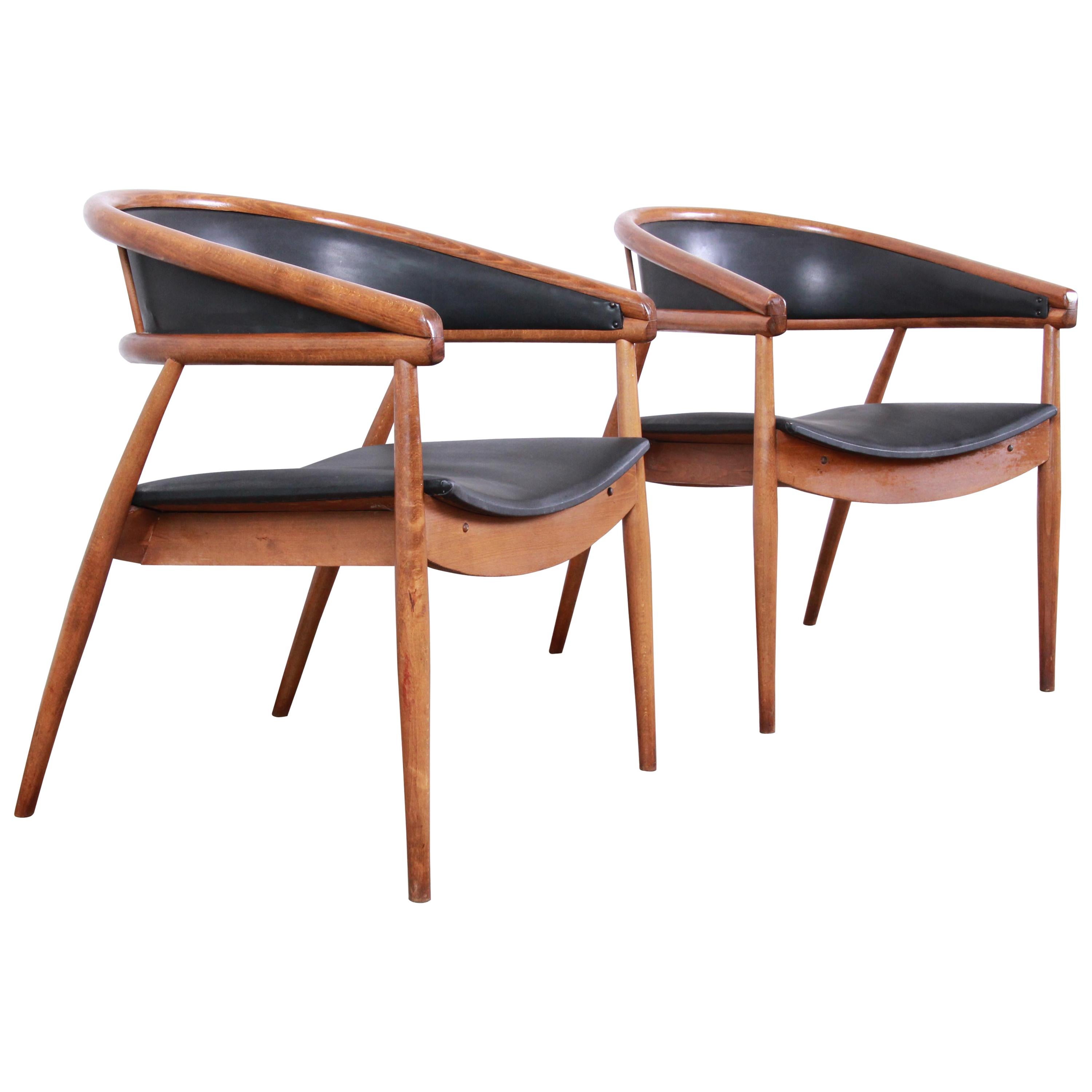 James Mont Style Mid-Century Modern Bentwood Club Chairs, Pair