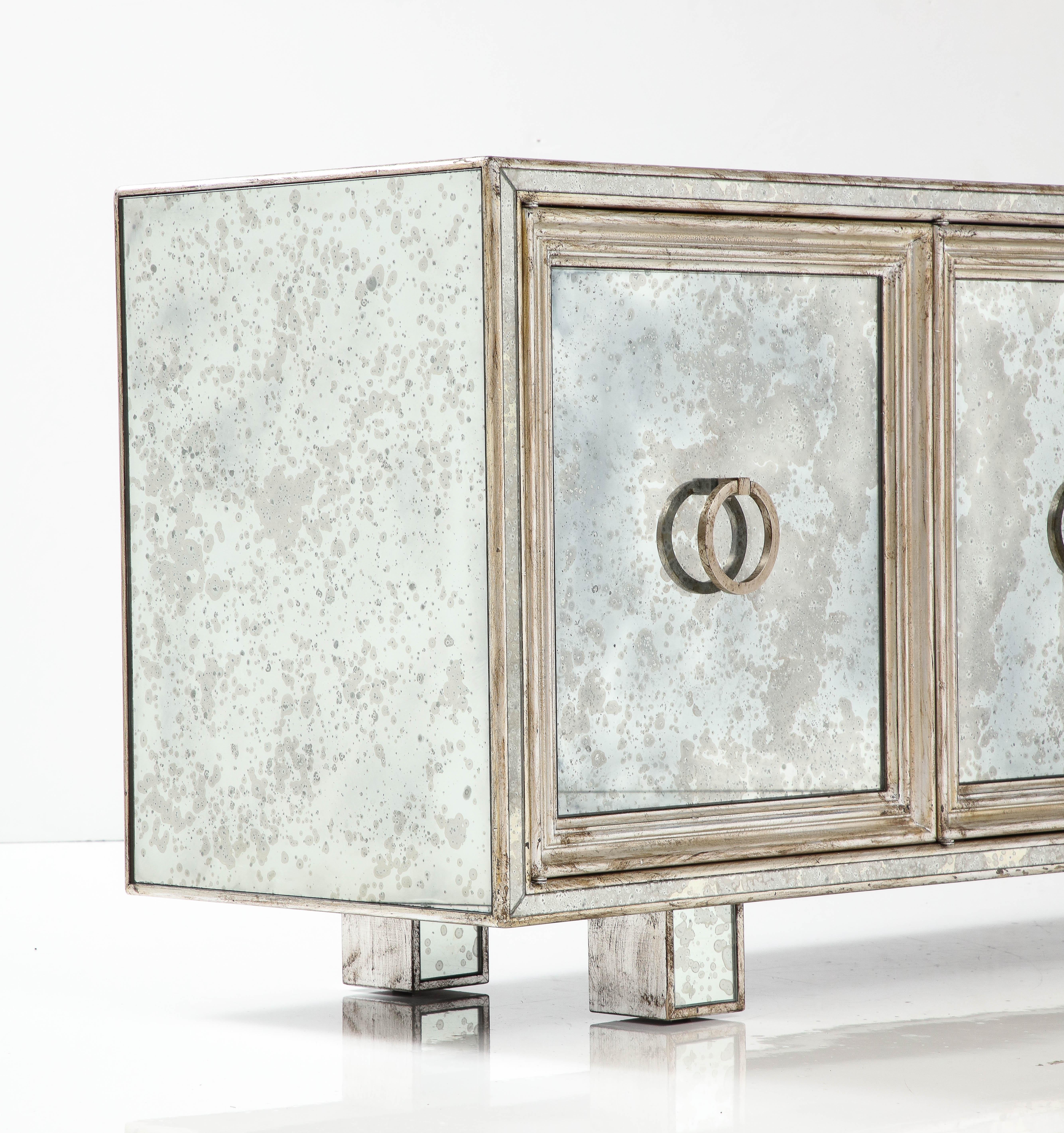 James Mont Style Mirror, Silver-Leaf Credenza For Sale 3