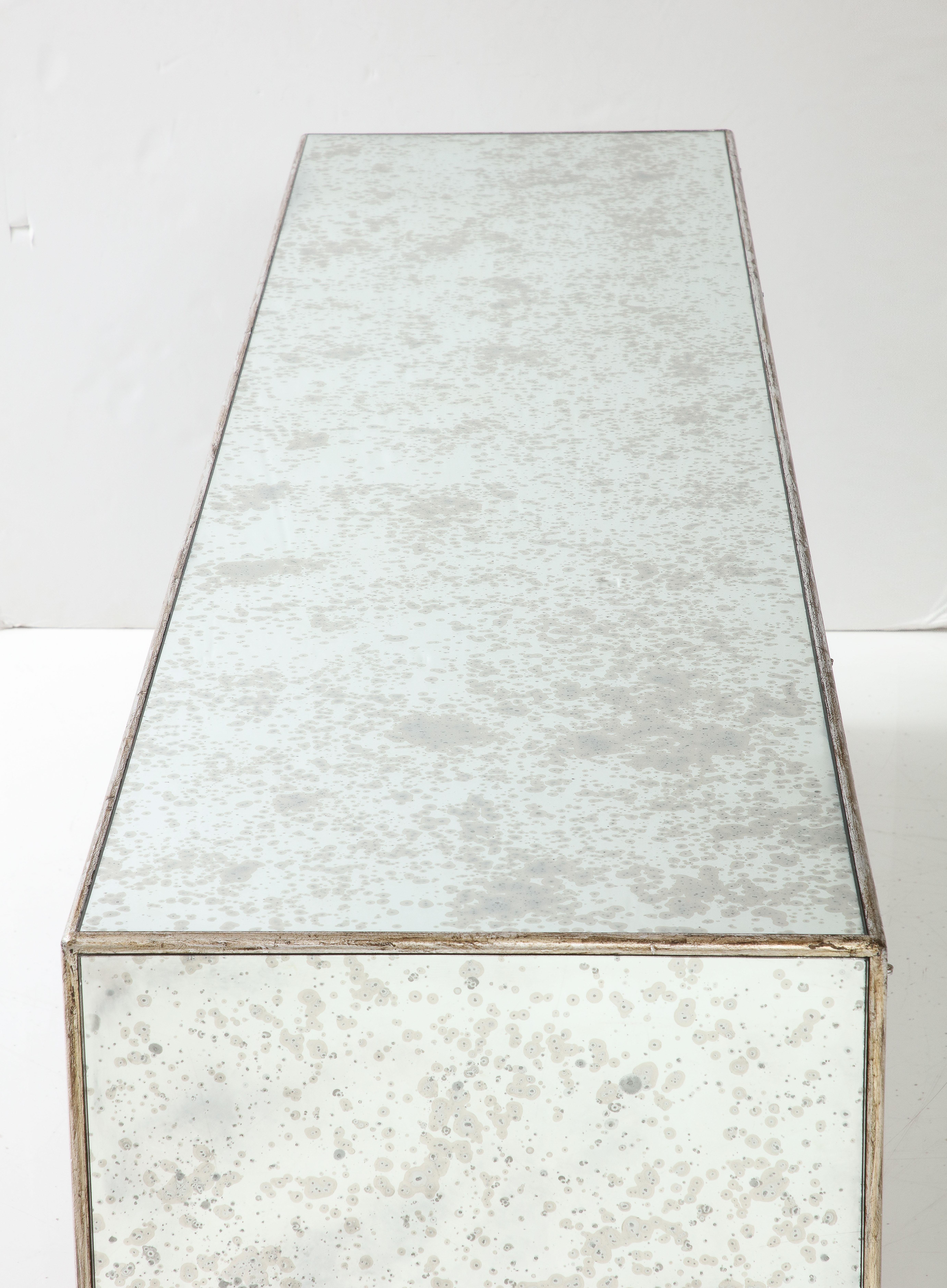 Specchio in stile James Mont, Credenza con foglie d'argento in vendita 8