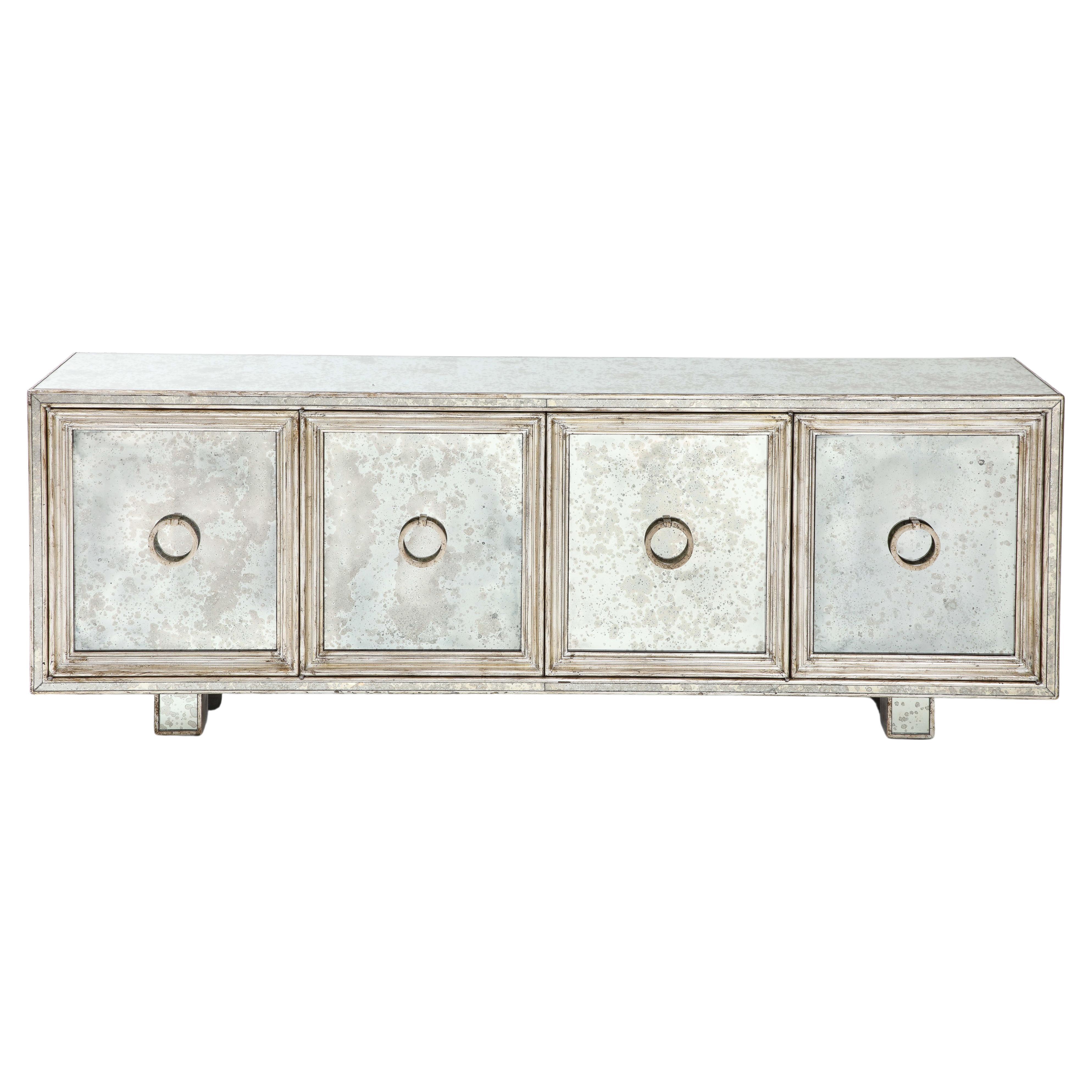 James Mont Style Mirror, Silver-Leaf Credenza For Sale