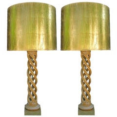 James Mont Style Pair of Gilt Wood Open Spiral Lamps