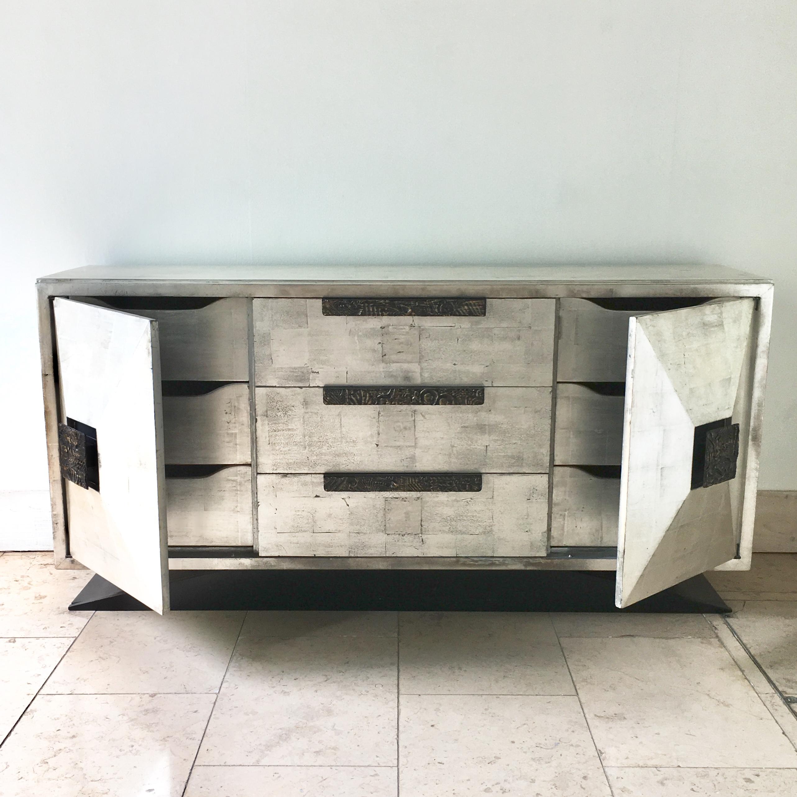 James Mont style Silverleafed Cabinet USA 1950s 1