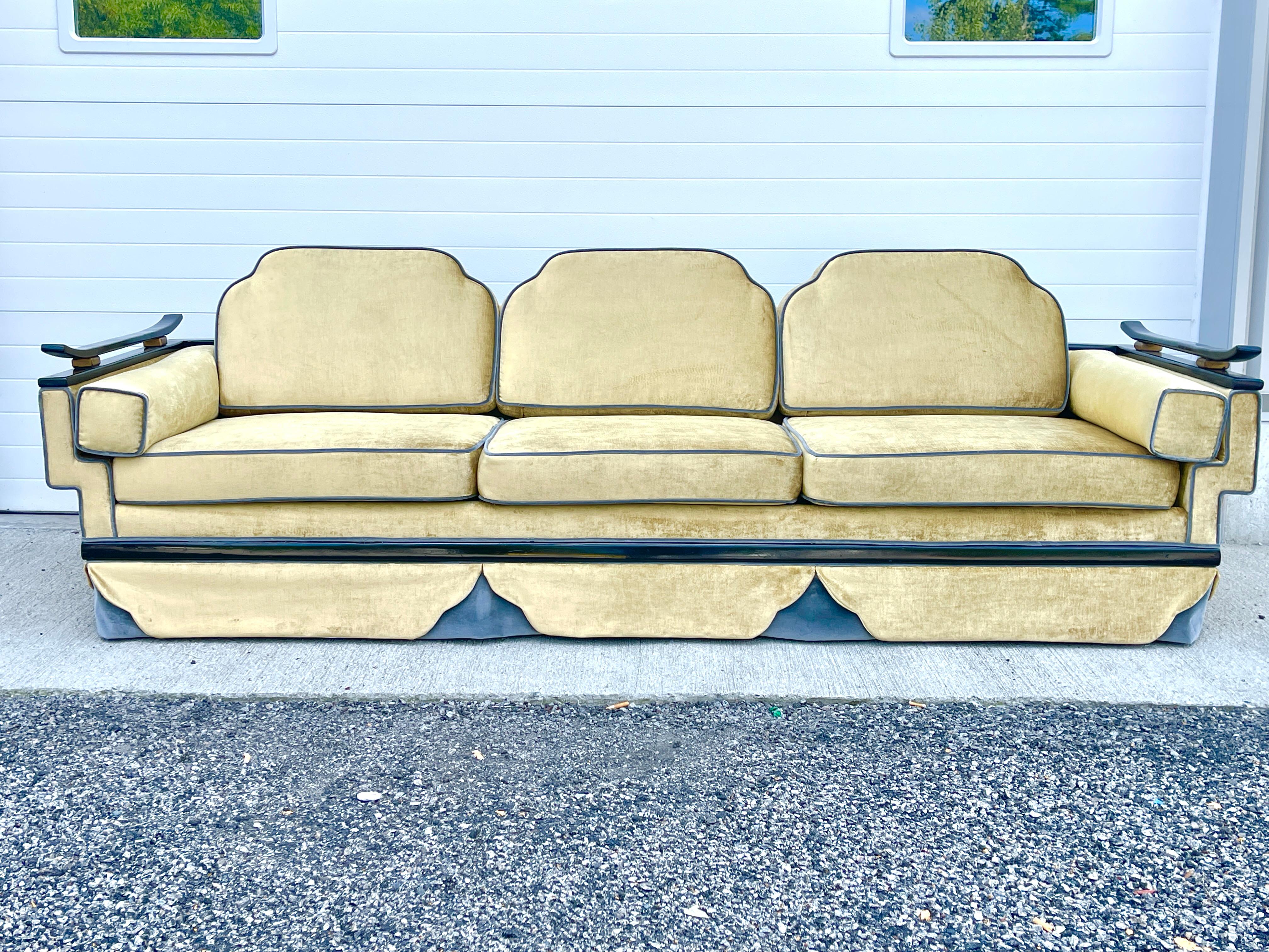 Ebonized James Mont Style Sofa For Sale
