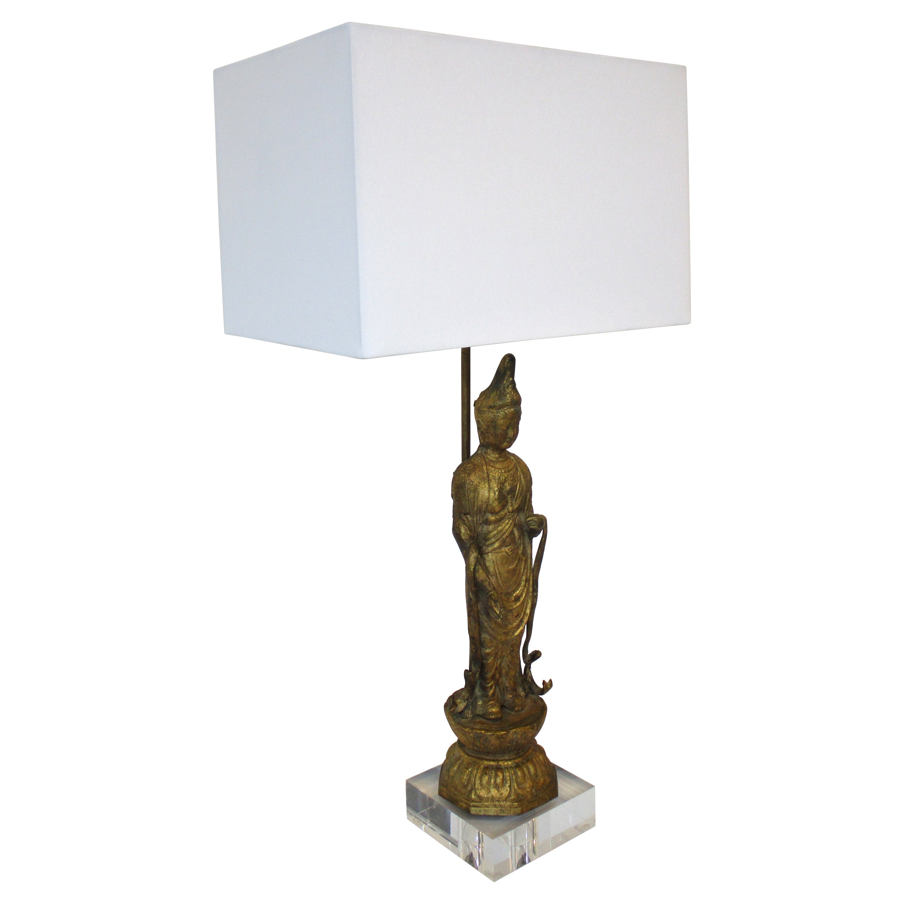 Lampe de table Bouddha en vermeil de style James Mont