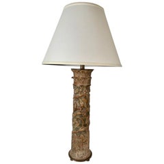 James Mont Table Lamp Carved Wood and Bronze, Signed