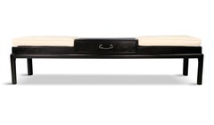 James Mont Upholstered Bench with Patinated Brass Pull Midcentury