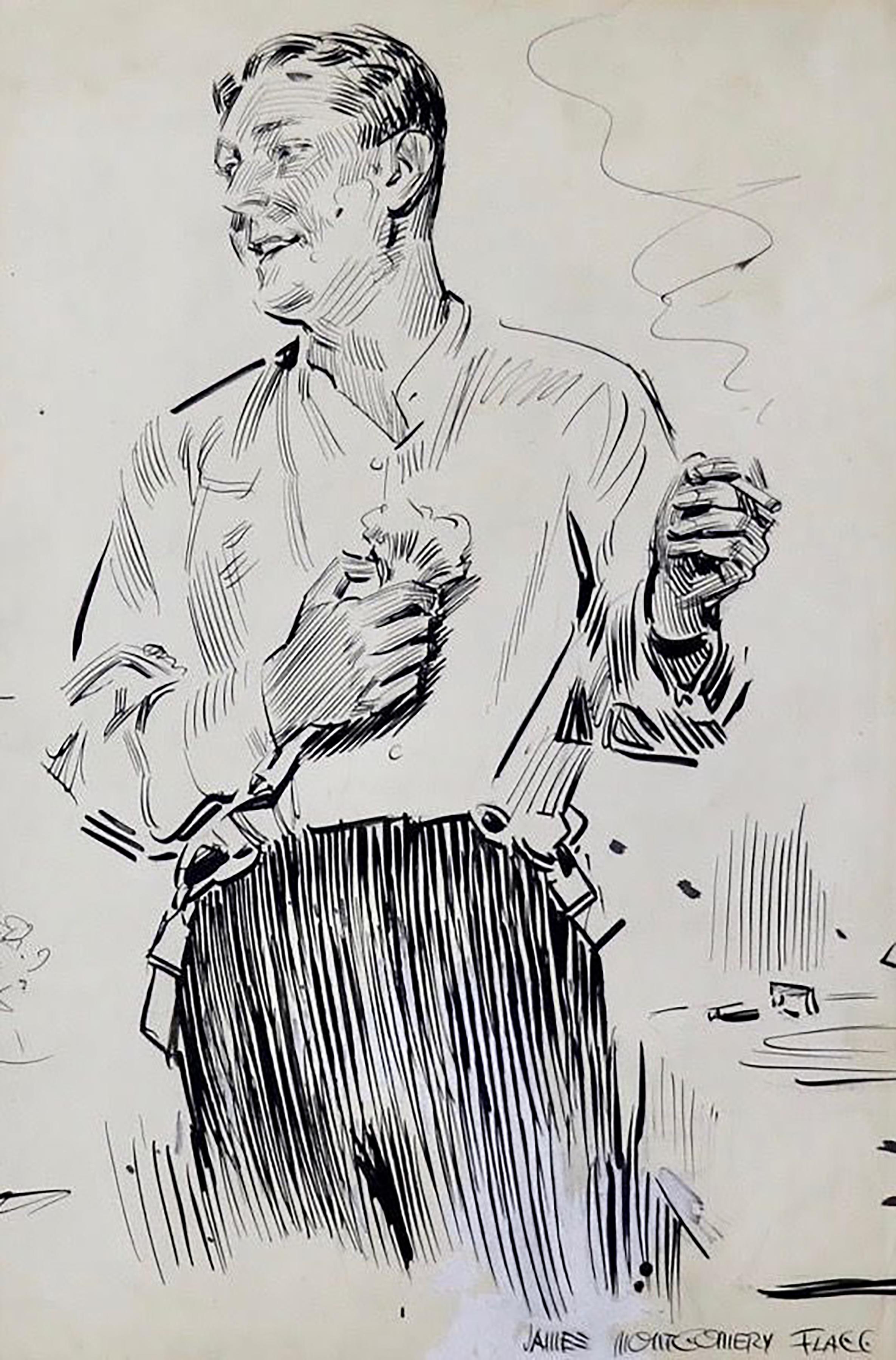 Gentleman in Partial-Abendkleid – Mixed Media Art von James Montgomery Flagg