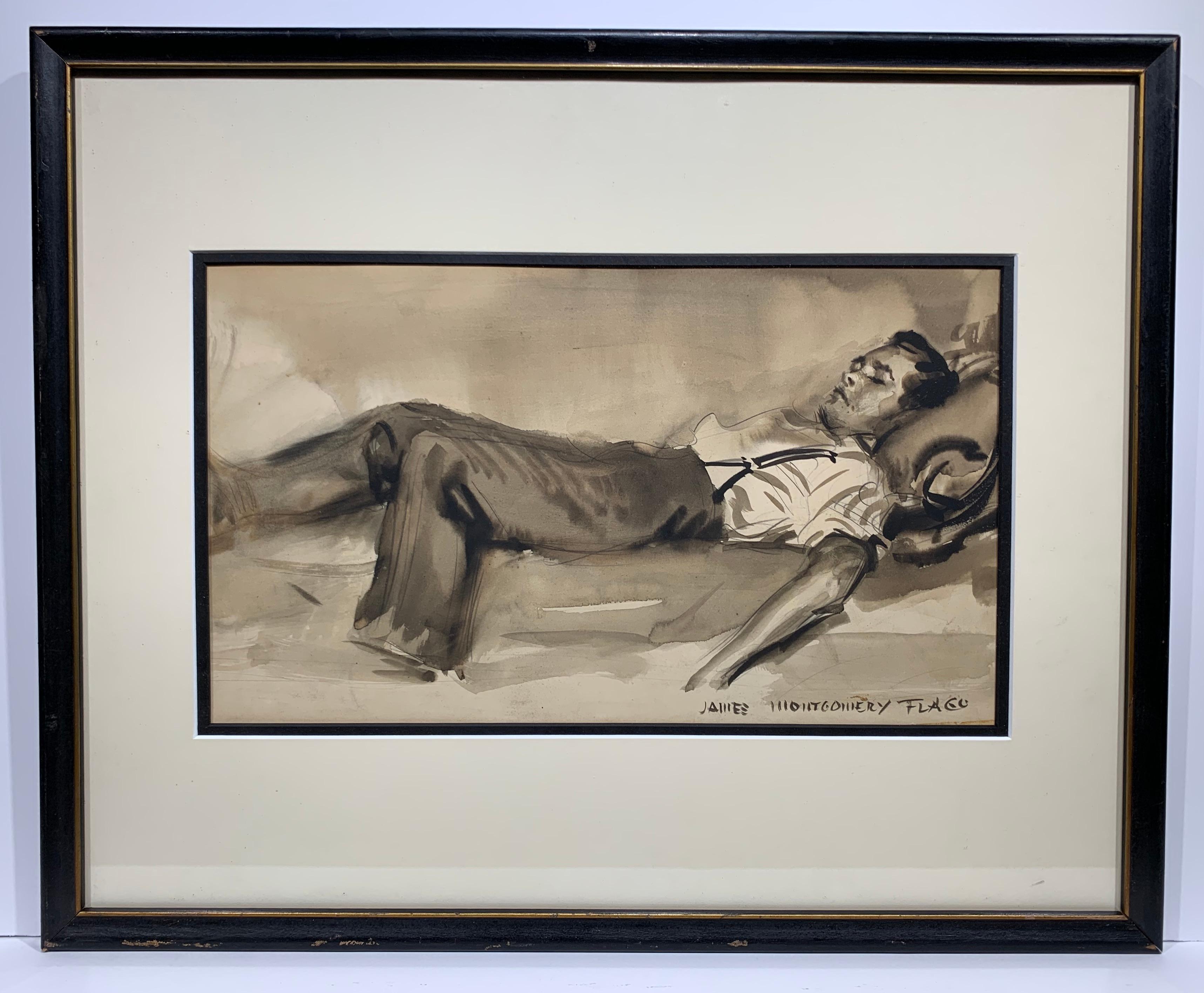 Portrait of F. Scott Fitzgerald napping - Painting by James Montgomery Flagg