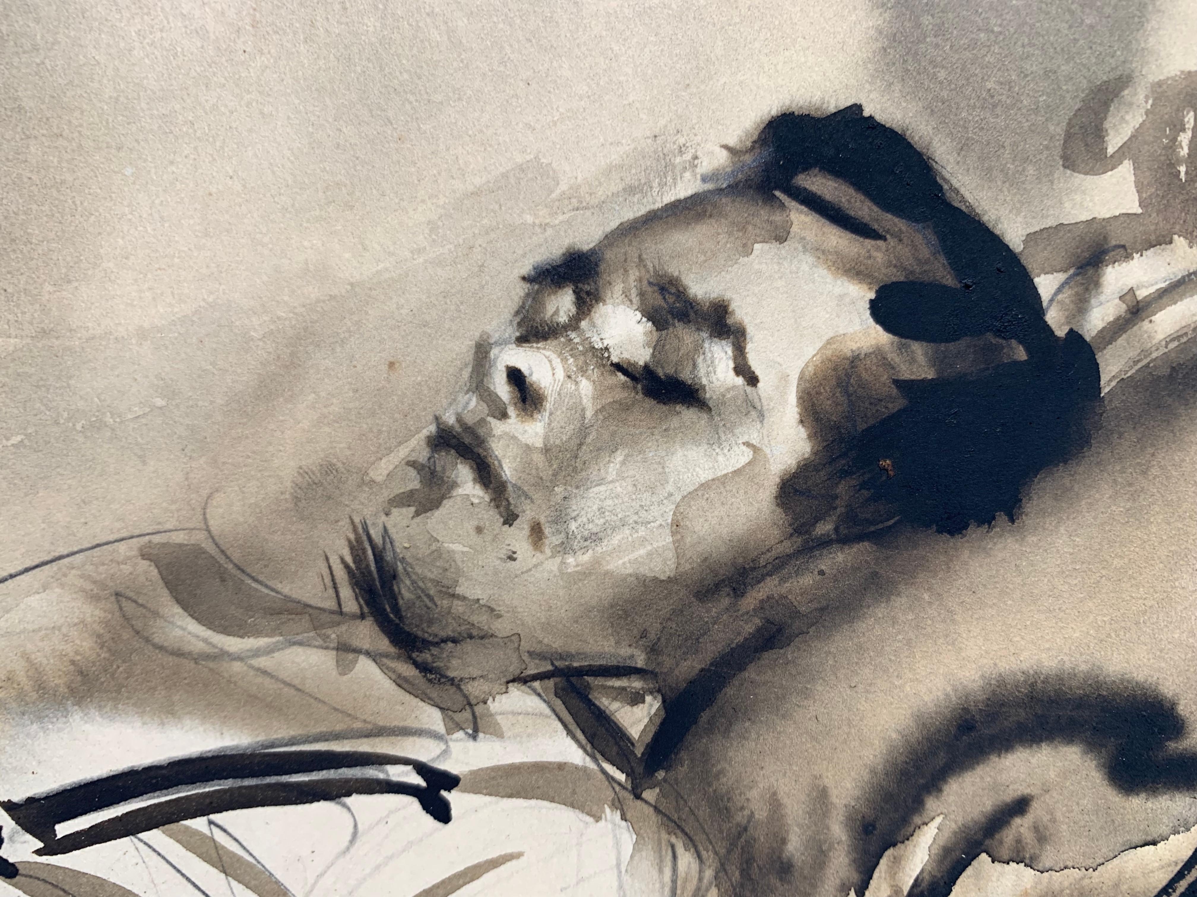 Portrait of F. Scott Fitzgerald napping - American Impressionist Painting by James Montgomery Flagg