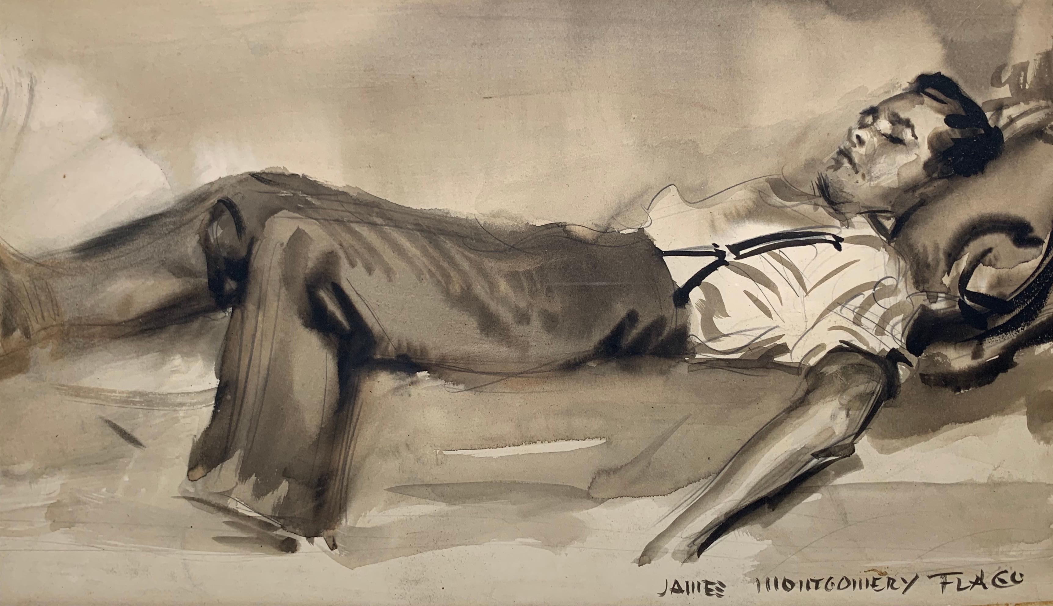 James Montgomery Flagg Figurative Painting - Portrait of F. Scott Fitzgerald napping