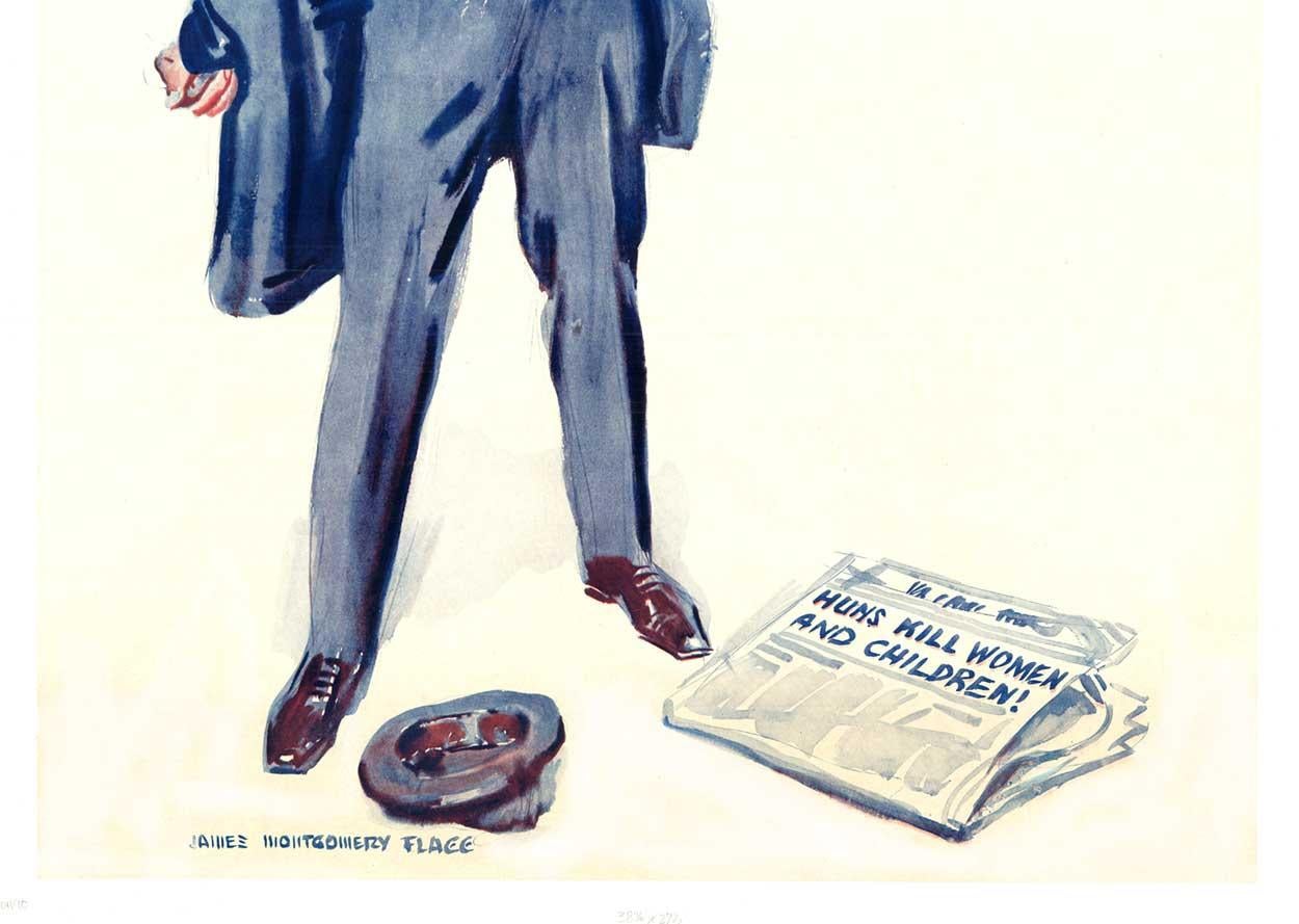 Poster d'epoca della Prima Guerra Mondiale originale del 1918 Tell That To The Marines  con supporto in lino - Print Realismo americano di James Montgomery Flagg