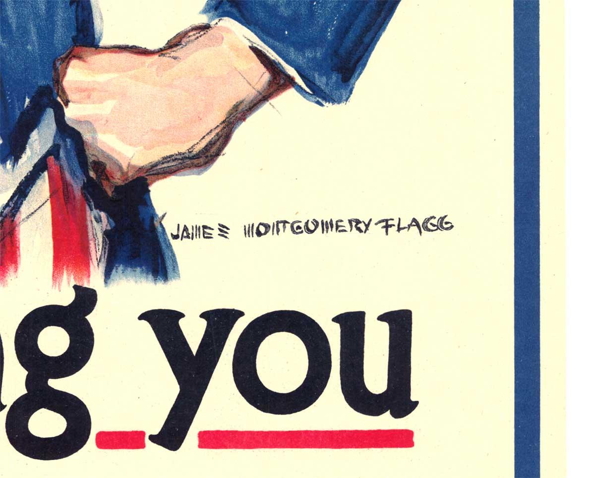 Original I Am Telling You, On June 28th, I expect you to enlist vintage poster.  James Montgomery Flagg, WW1 original vintage World War 1 poster.   Self-Portrait de James Montgomery Flagg utilisé pour créer cet 