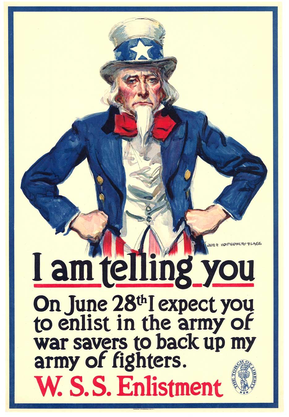 James Montgomery Flagg Figurative Print - Original 'I Am Telling You vintage Uncle Sam poster  War Savings Stamps