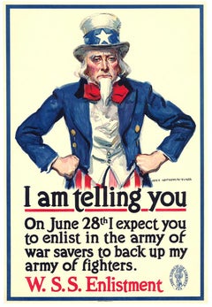 Affiche originale « I Am Telling You » vintage de l'oncle Sam  Timbres d'épargne de guerre