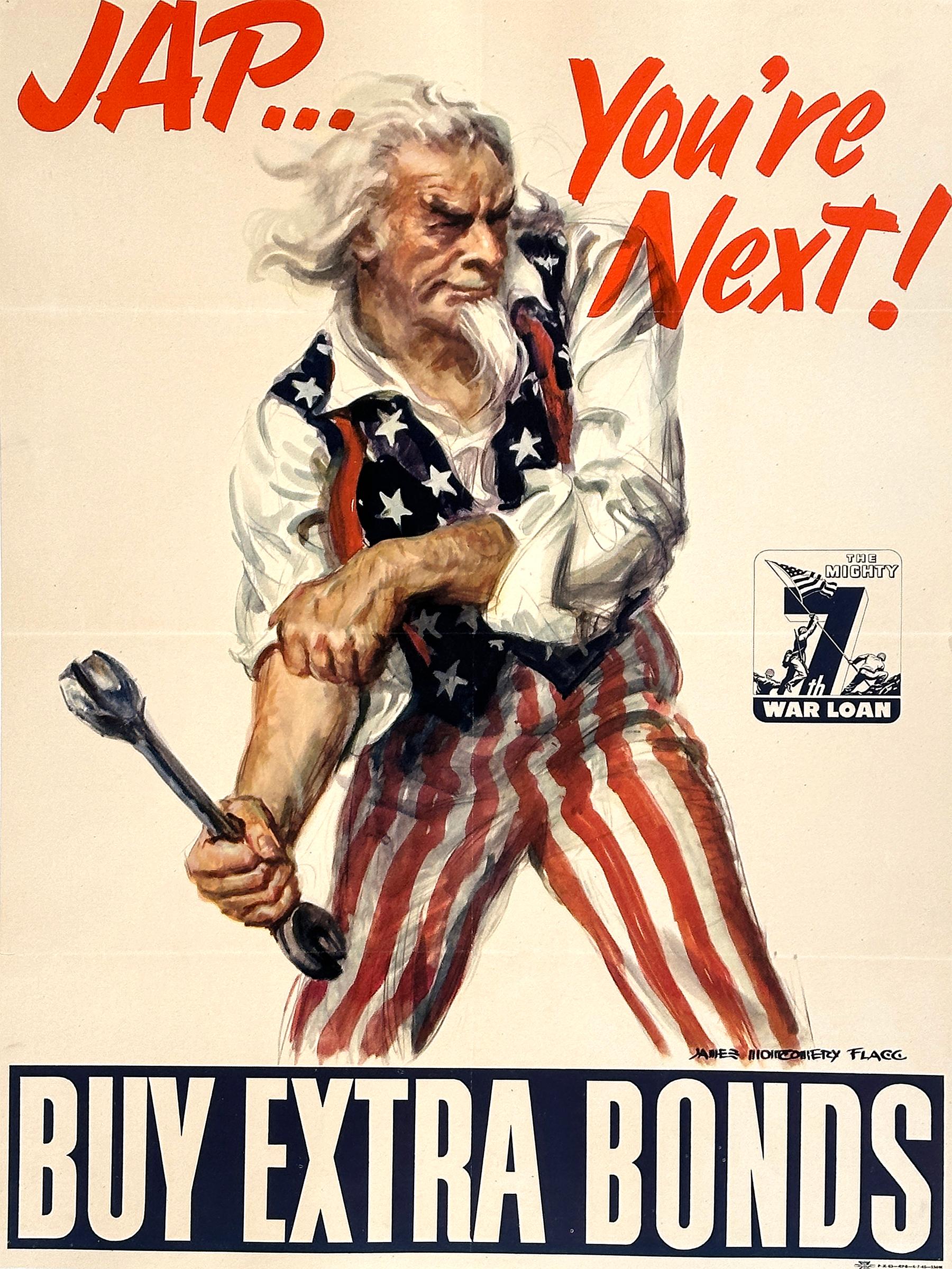 Original Vintage WWII Poster Jap You're Next Buy Extra Bonds James Montgomery - Print by James Montgomery Flagg
