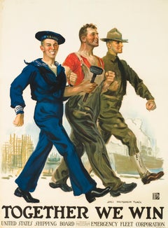 "Together We Win" Original Antique WW1 Recruitment Poster