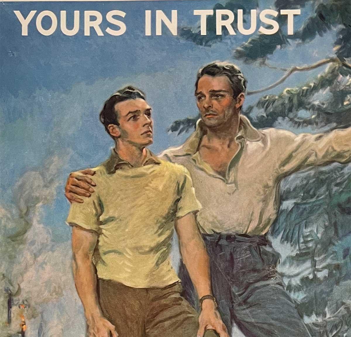 la tuya en confianza, debemos protegerla del fuego cartel vintage original de 1939 - Print realista estadounidense de James Montgomery Flagg