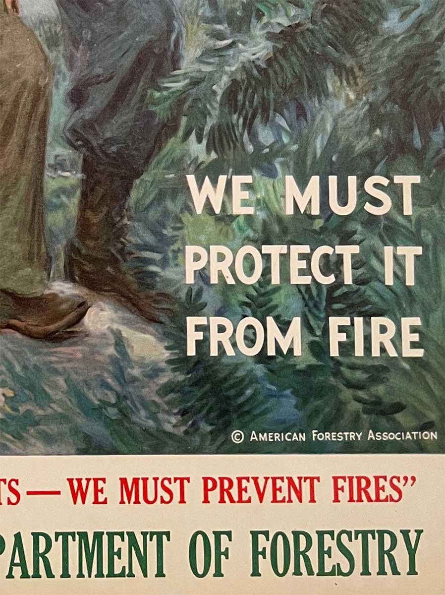 la tuya en confianza, debemos protegerla del fuego cartel vintage original de 1939 - Landscape Print Gris de James Montgomery Flagg