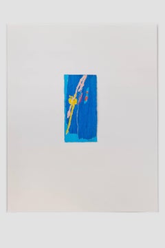 Untitled III (blue), paint on paper, 20 x 16 inches. Blue and yellow rectangle