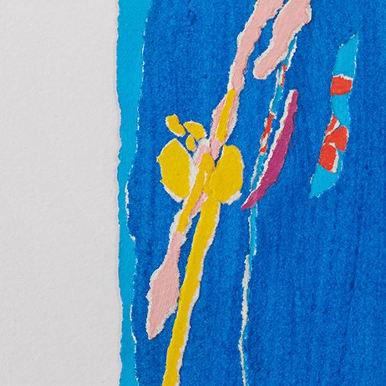 Untitled III (blue), paint on paper, 20 x 16 inches. Blue and yellow rectangle 1