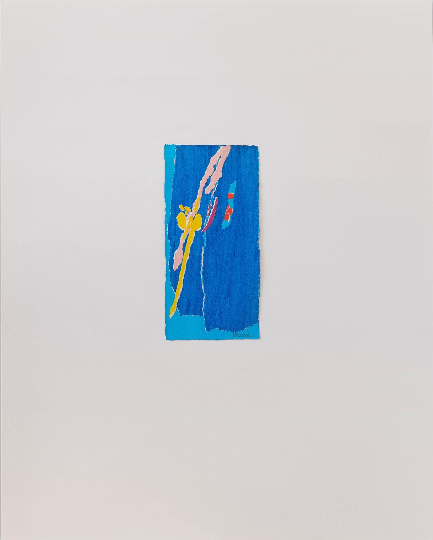 Senza titolo III (blu), pittura su carta, 20 x 16 pollici. Rettangolo blu e giallo - Mixed Media Art di James Moore