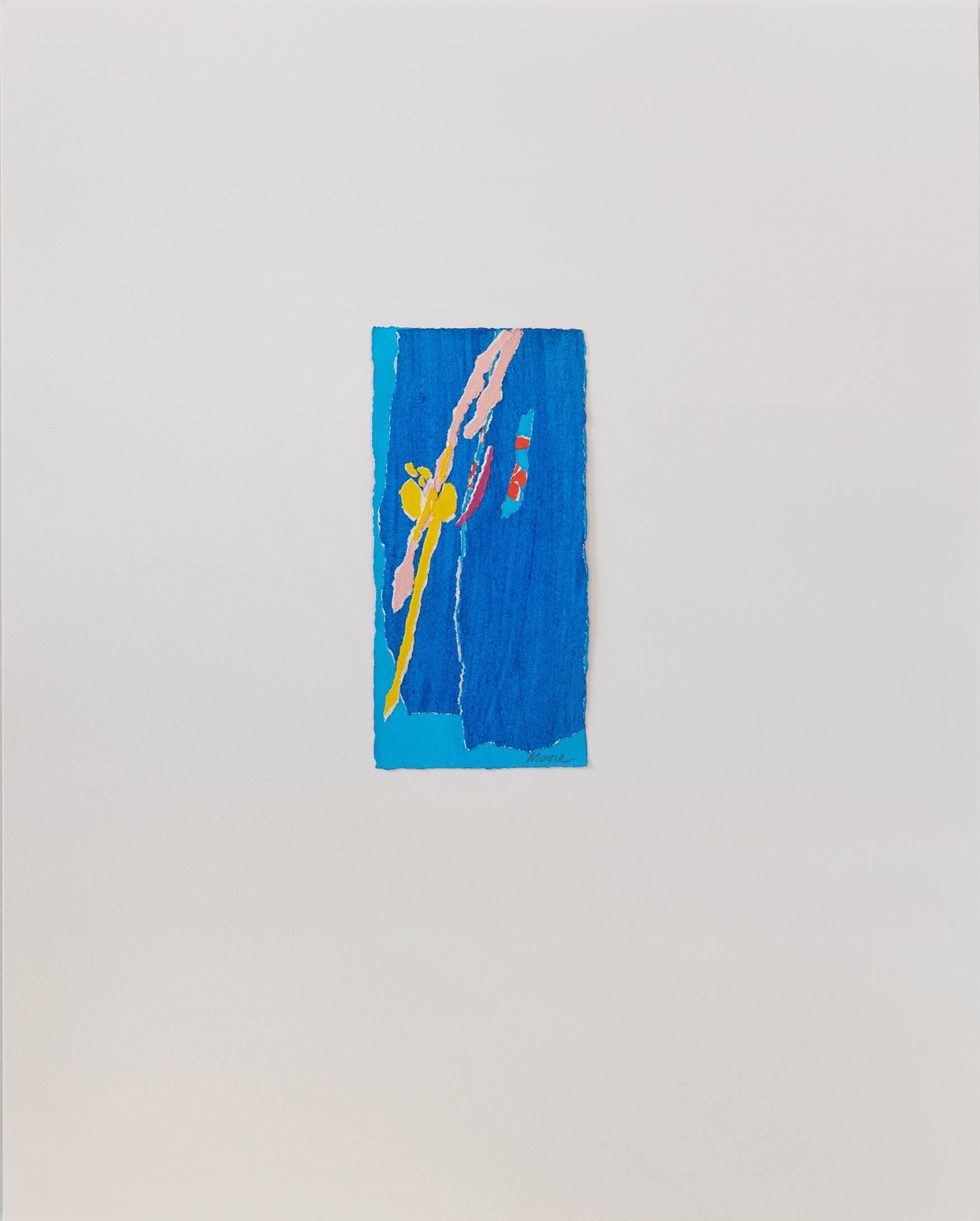 Untitled III (blue), paint on paper, 20 x 16 inches. Blue and yellow rectangle - Mixed Media Art by James Moore