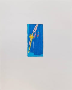 Untitled III (blue), paint on paper, 20 x 16 inches. Blue and yellow rectangle
