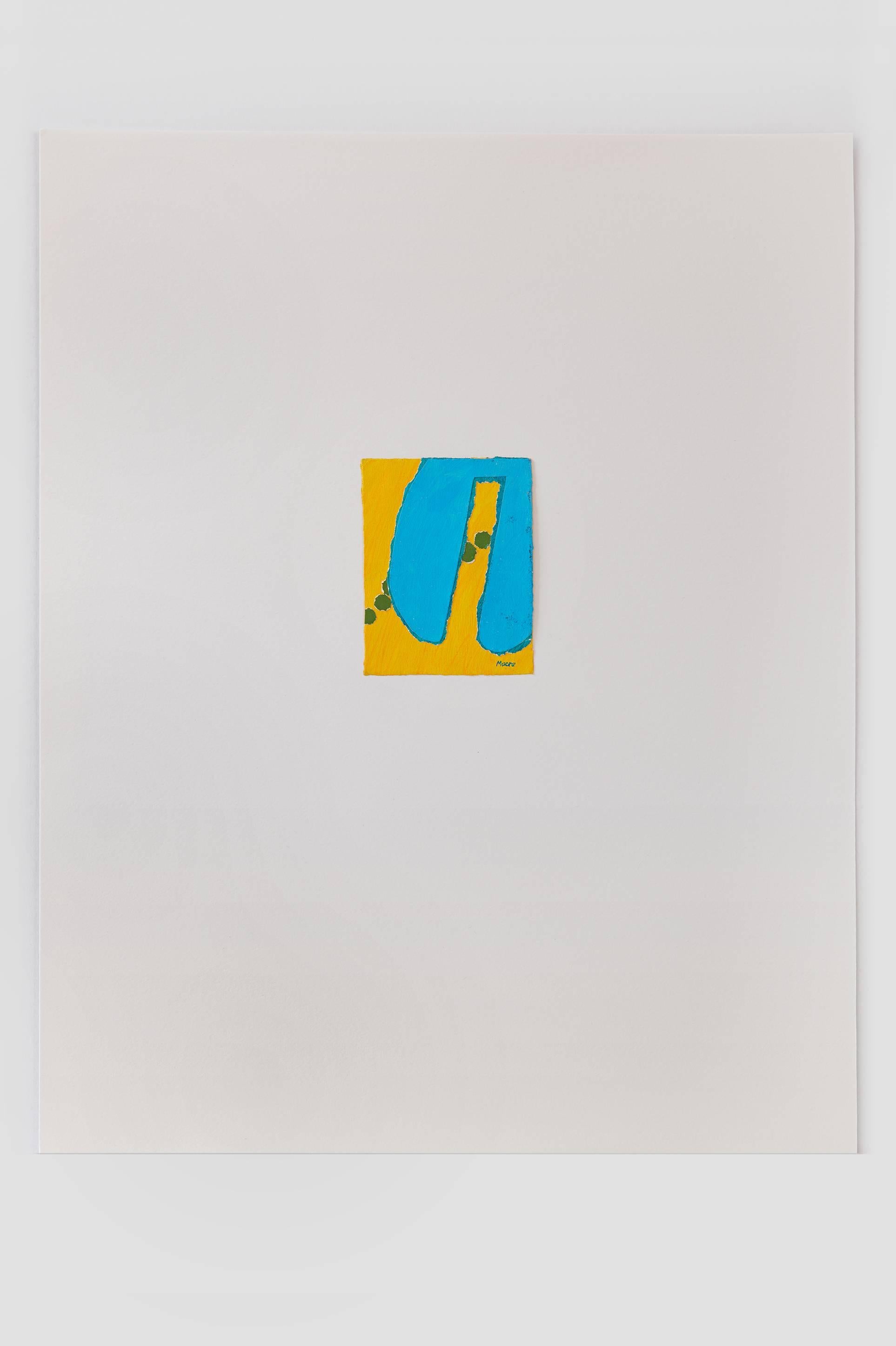 Senza titolo III (giallo blu), pittura su carta, 20 x 16 pollici. Forma blu e gialla - Mixed Media Art Astratto di James Moore
