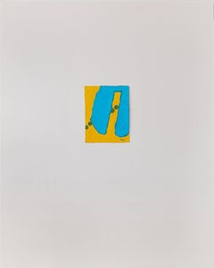 Sans titre III (bleu jaune), peinture sur papier, 20 x 16 pouces. forme bleue et jaune
