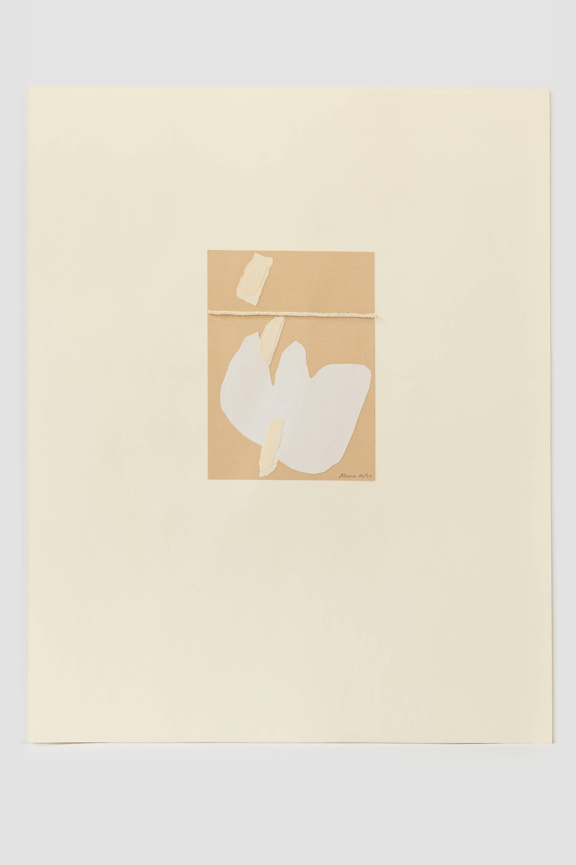 Untitled IV (1), mixed media, thread on paper, abstraction, beige finish - Abstract Mixed Media Art by James Moore