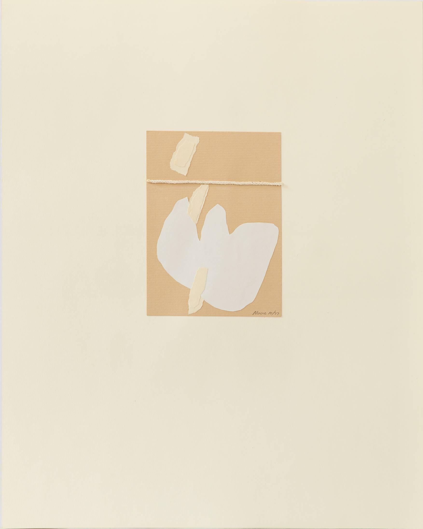 Untitled IV (1), mixed media, thread on paper, abstraction, beige finish - Mixed Media Art by James Moore