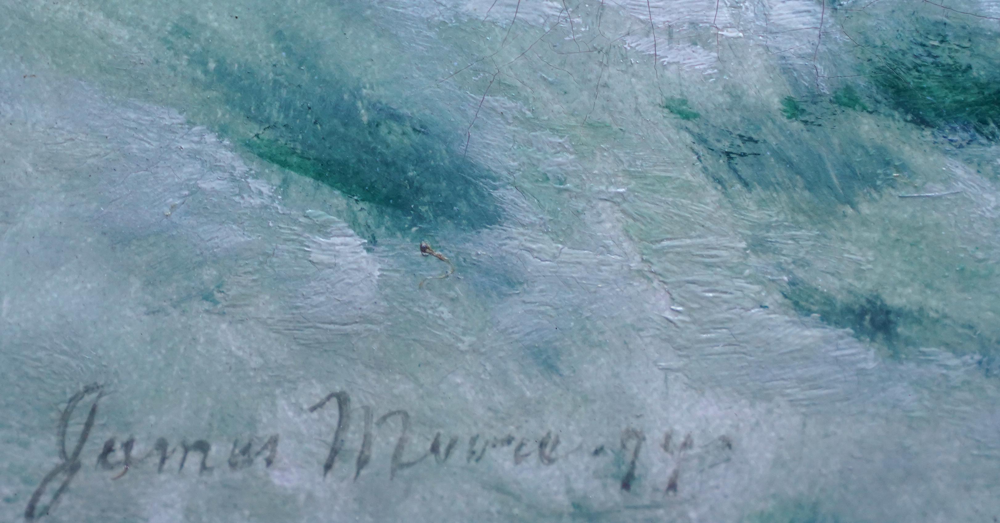 Paesaggio marino con gabbiani - pittura ad olio marina di arte britannica vittoriana onde 6