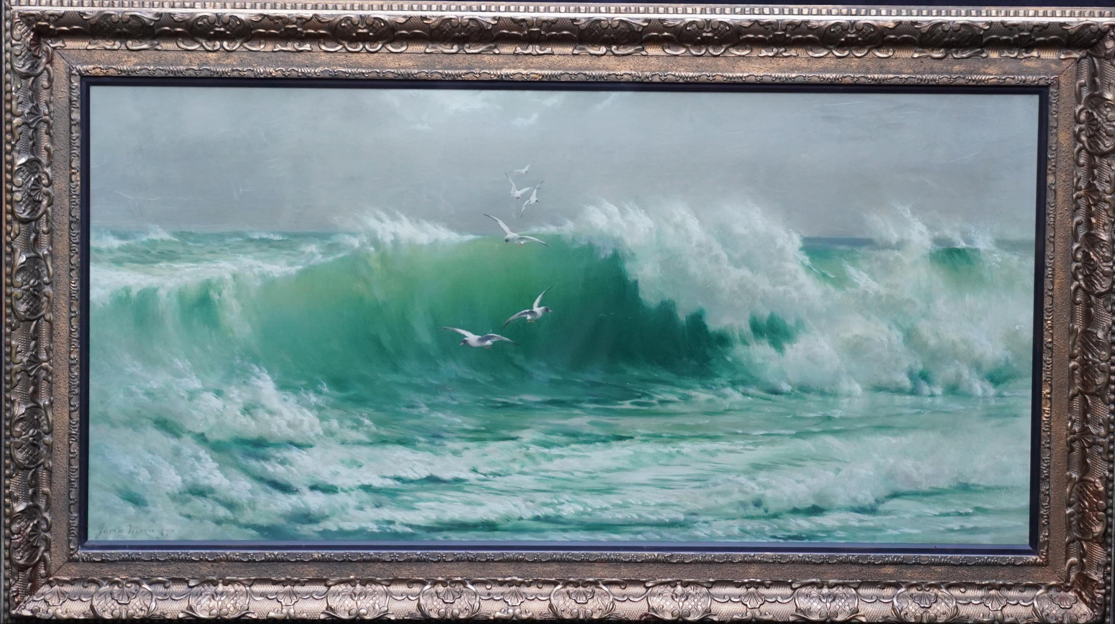 Seascape with Gulls - British Victorian art marine oil painting waves 10