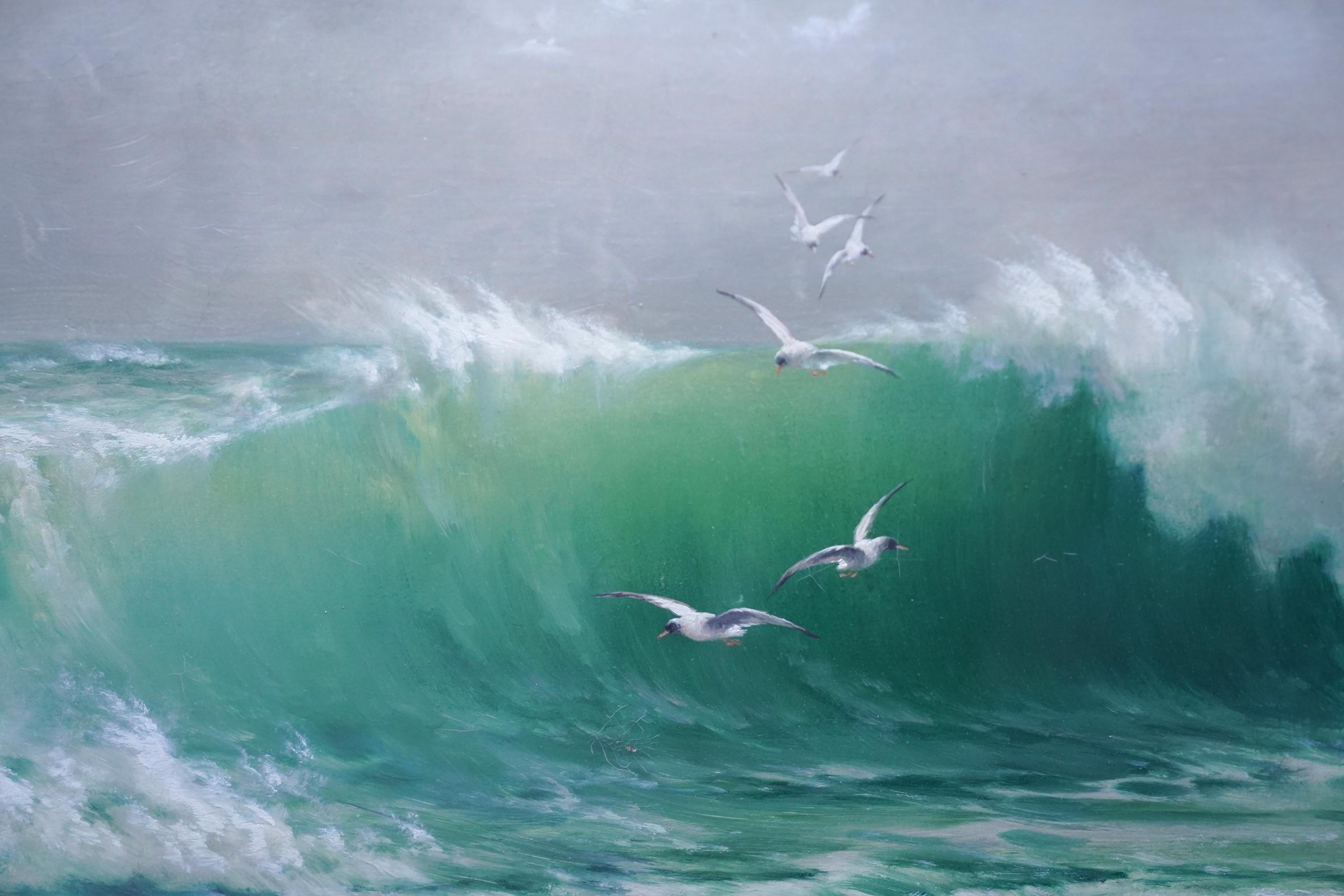 Seascape with Gulls - British Victorian art marine oil painting waves 2