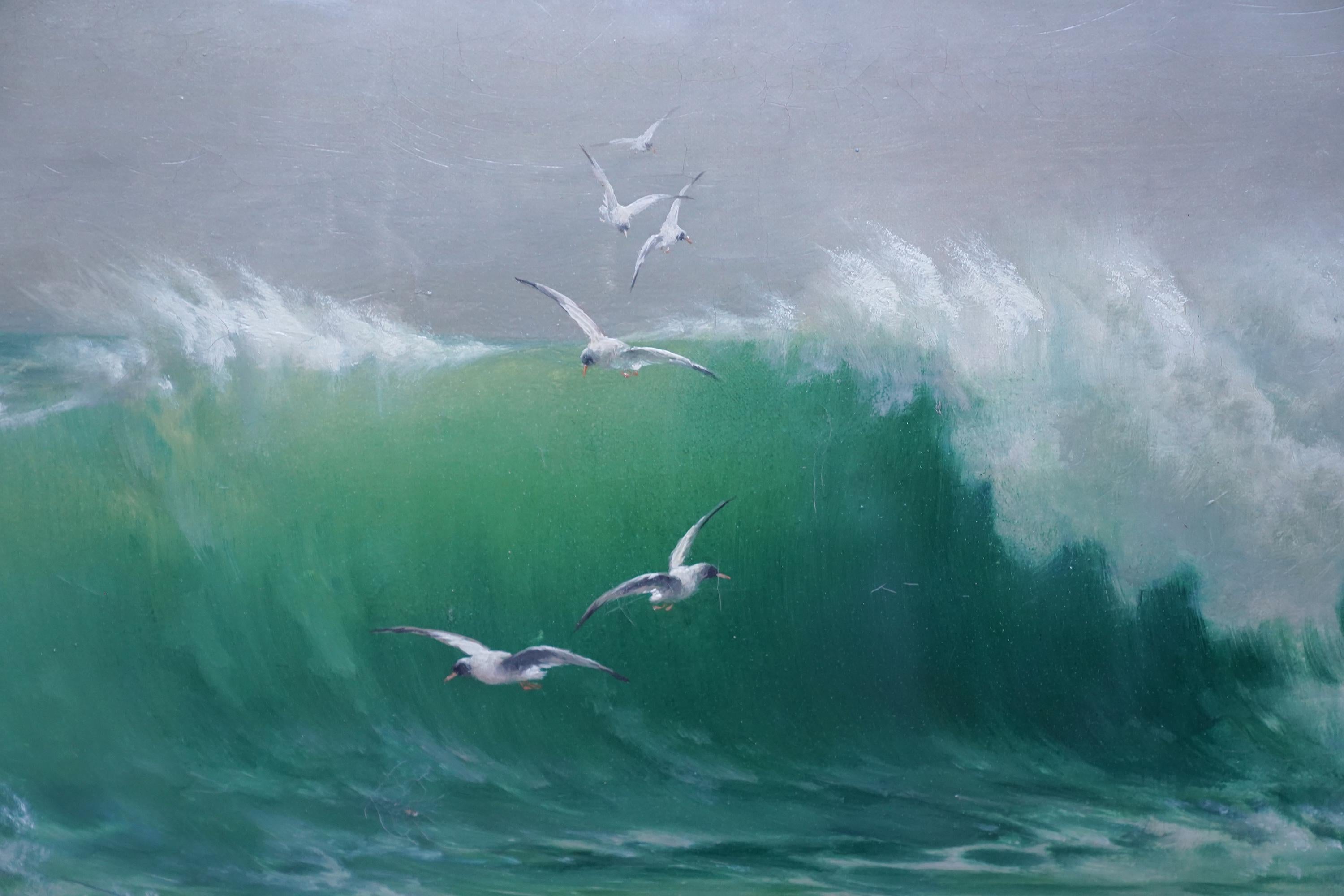 Seascape with Gulls - British Victorian art marine oil painting waves 5