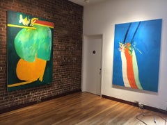 Untitled I (Green Orange), acrylic on canvas painting, bold abstract forms