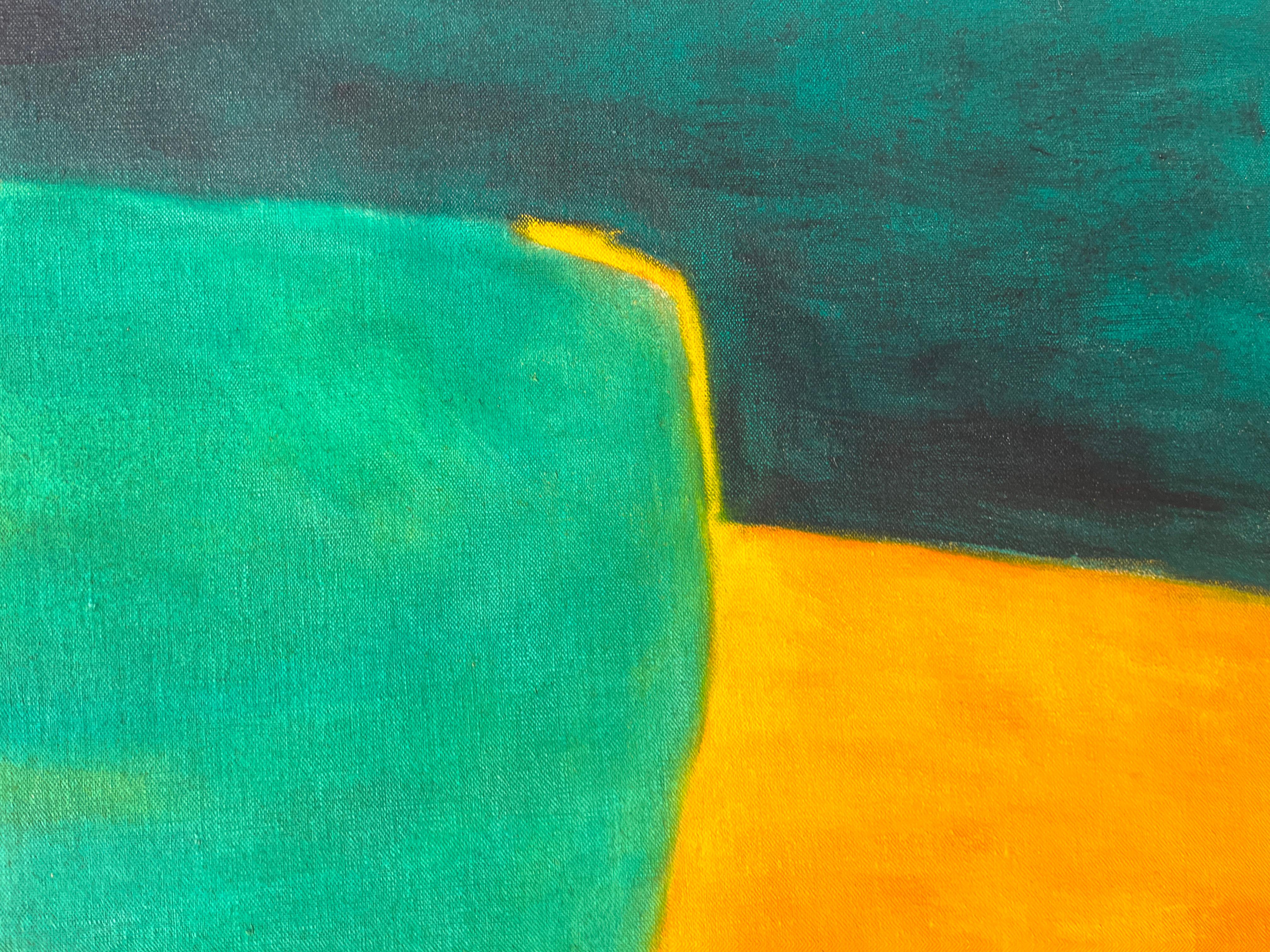 Senza titolo I (Greene & Greene), pittura acrilica su tela, audaci forme astratte - Abstract Painting Blu di James Moore