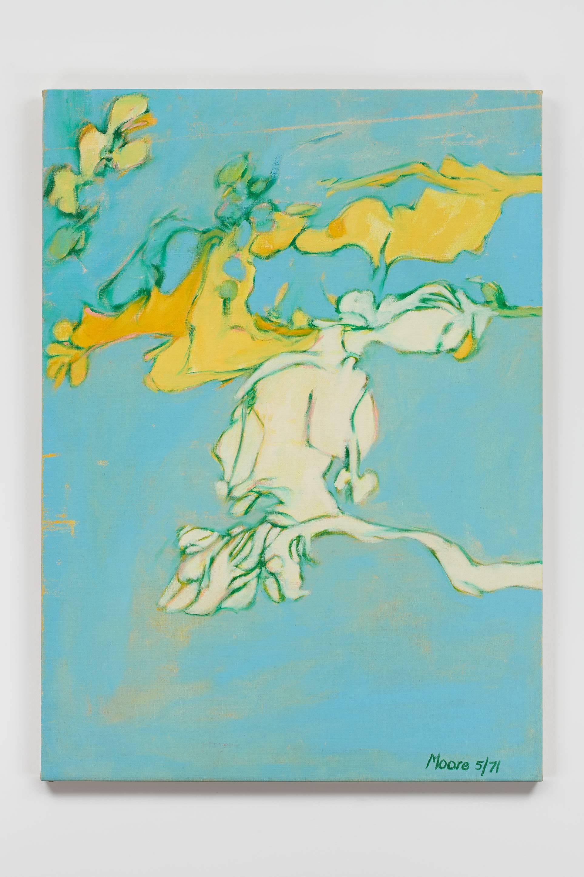 James Moore Abstract Painting - Untitled I (Medium 2), abstract acrylic on canvas, blue and yellow forms