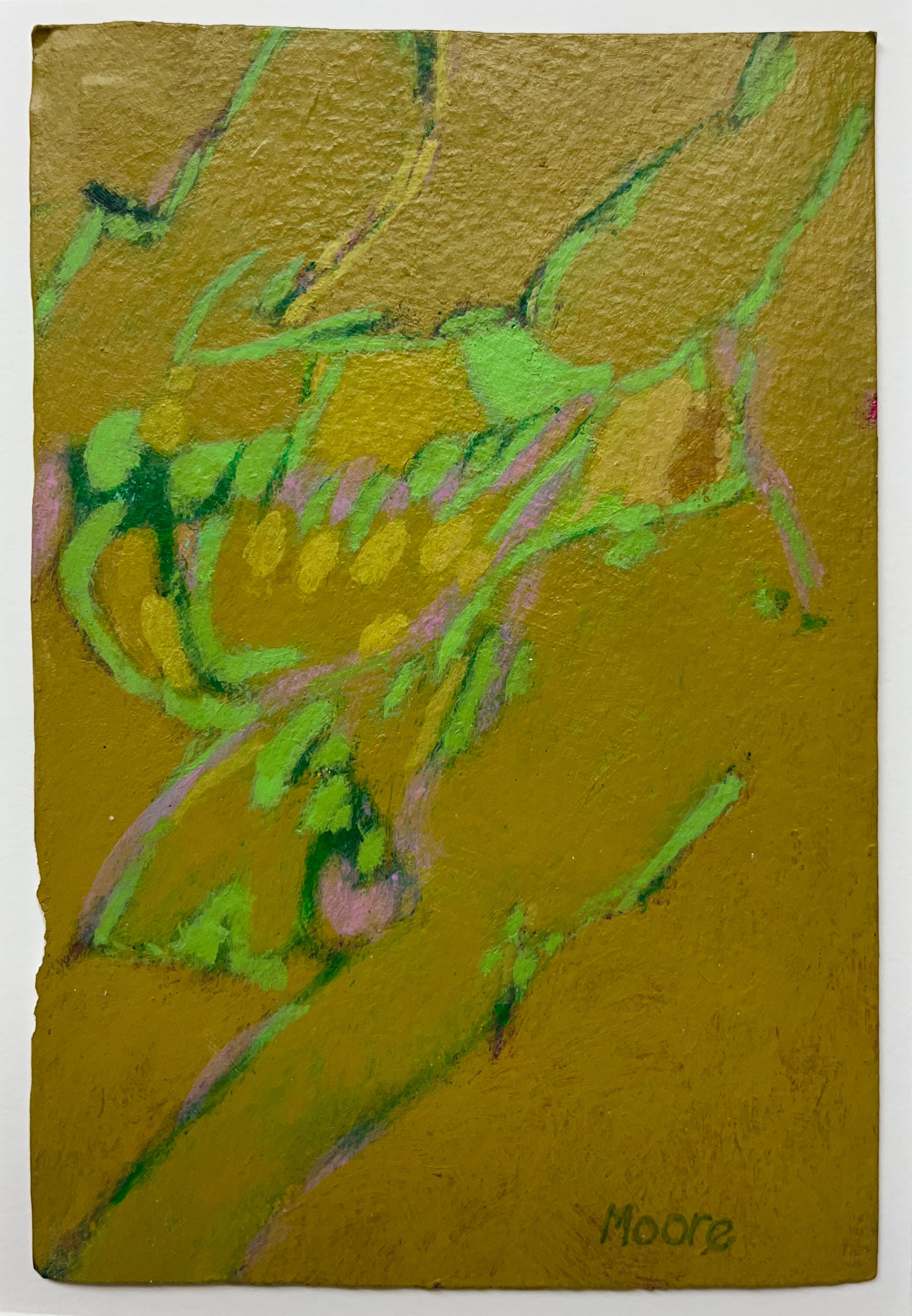 Abstract Painting di James Moore - Senza titolo V (IV) (astratto, motivi, colori caldi, verdi, organico)