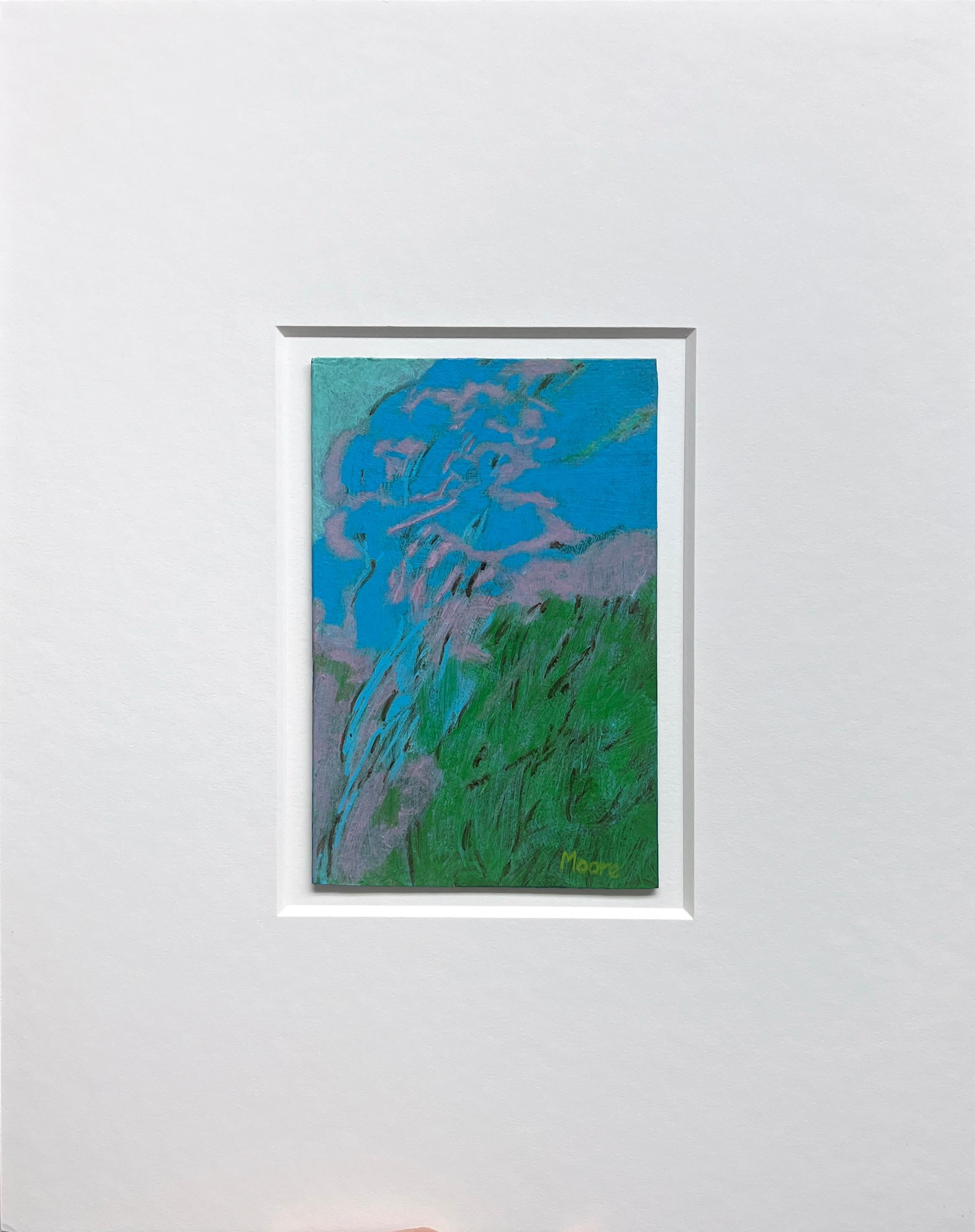 Senza titolo V (VI) (astratto, motivi, viola, blu, verde, paesaggio astratto) - Painting di James Moore