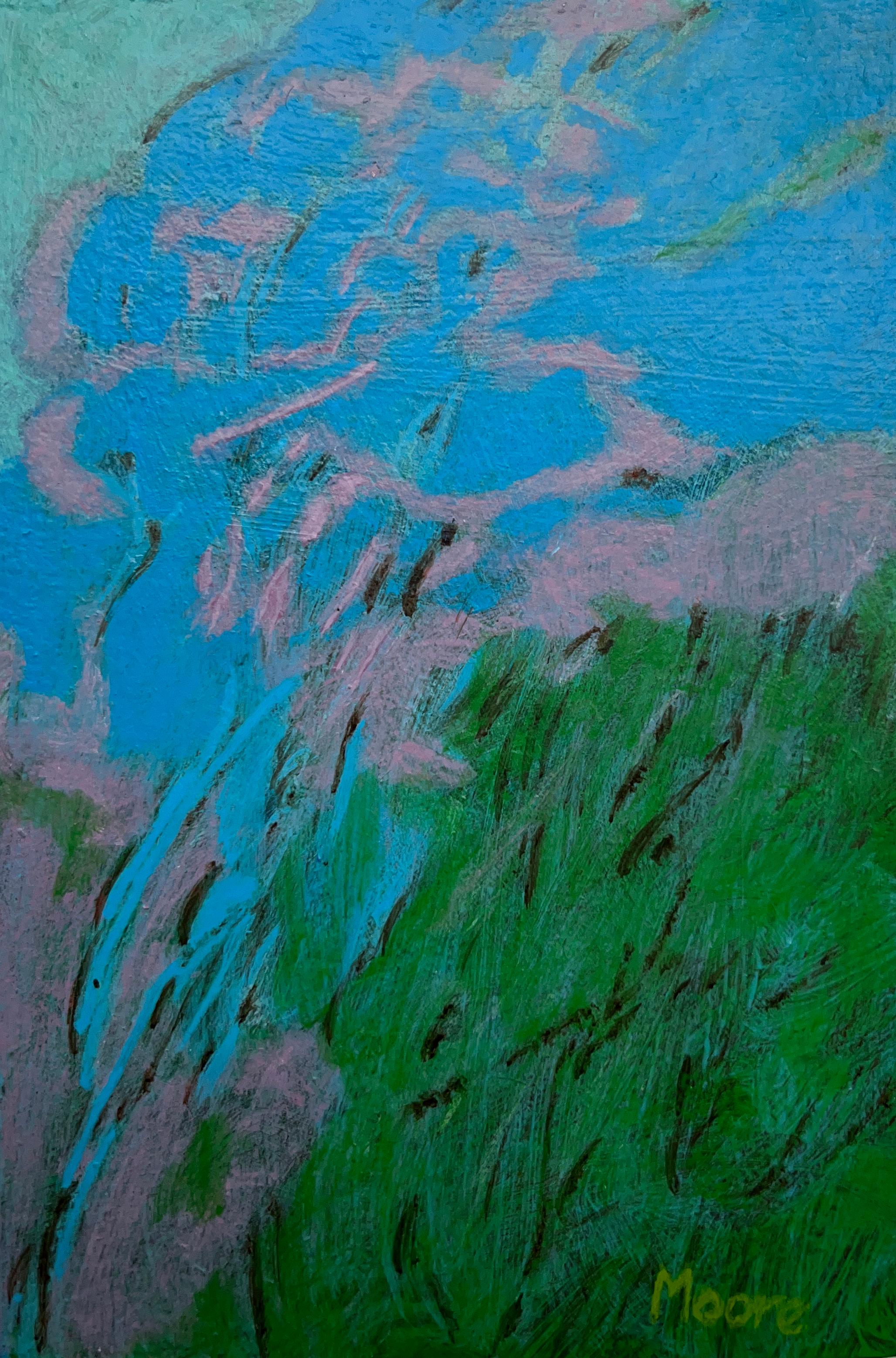 Abstract Painting di James Moore - Senza titolo V (VI) (astratto, motivi, viola, blu, verde, paesaggio astratto)