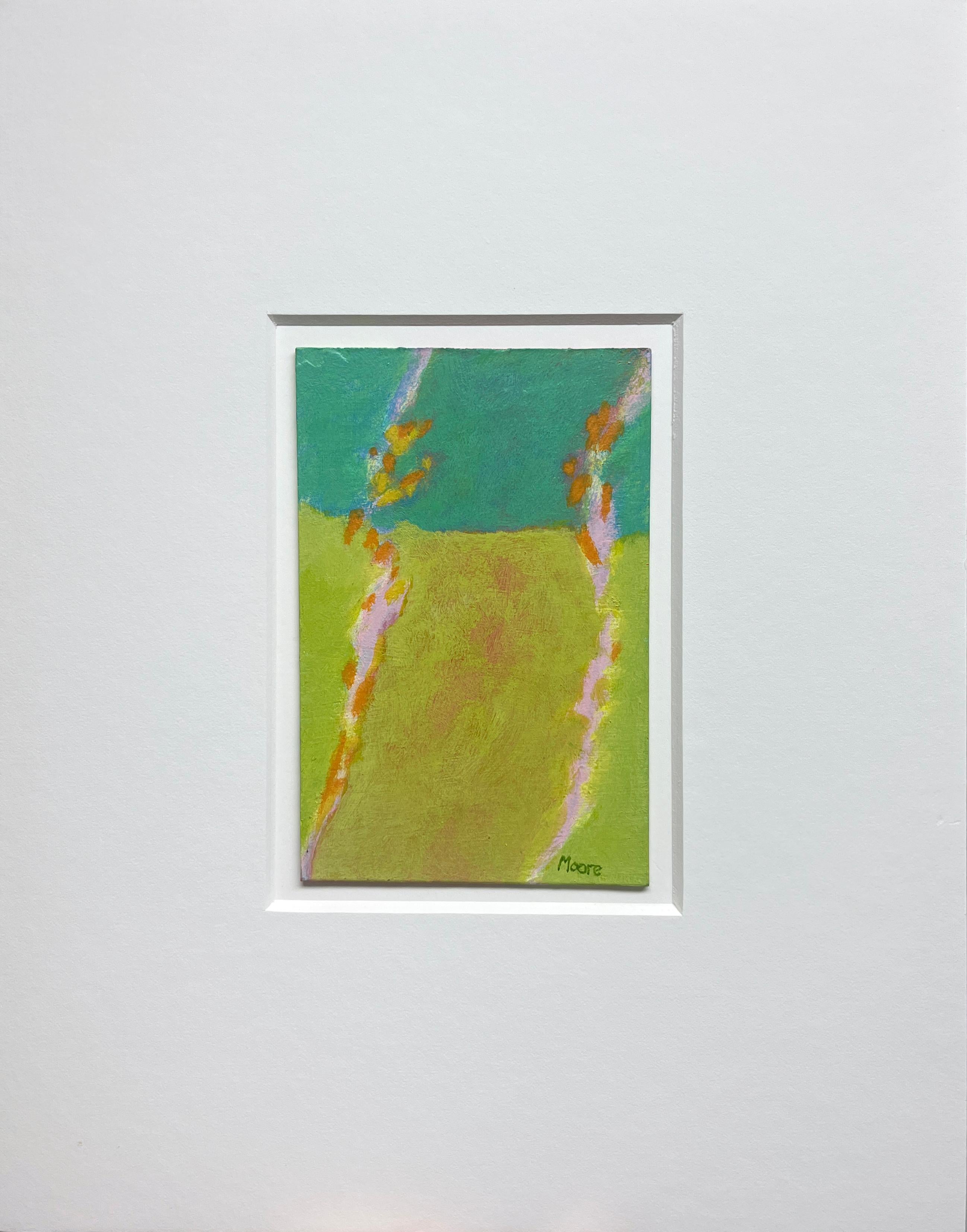 Senza titolo V (VII) (astratto, motivi, verde, paesaggio astratto, rosa, giallo) - Painting di James Moore