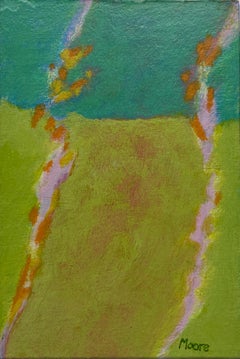 Senza titolo V (VII) (astratto, motivi, verde, paesaggio astratto, rosa, giallo)