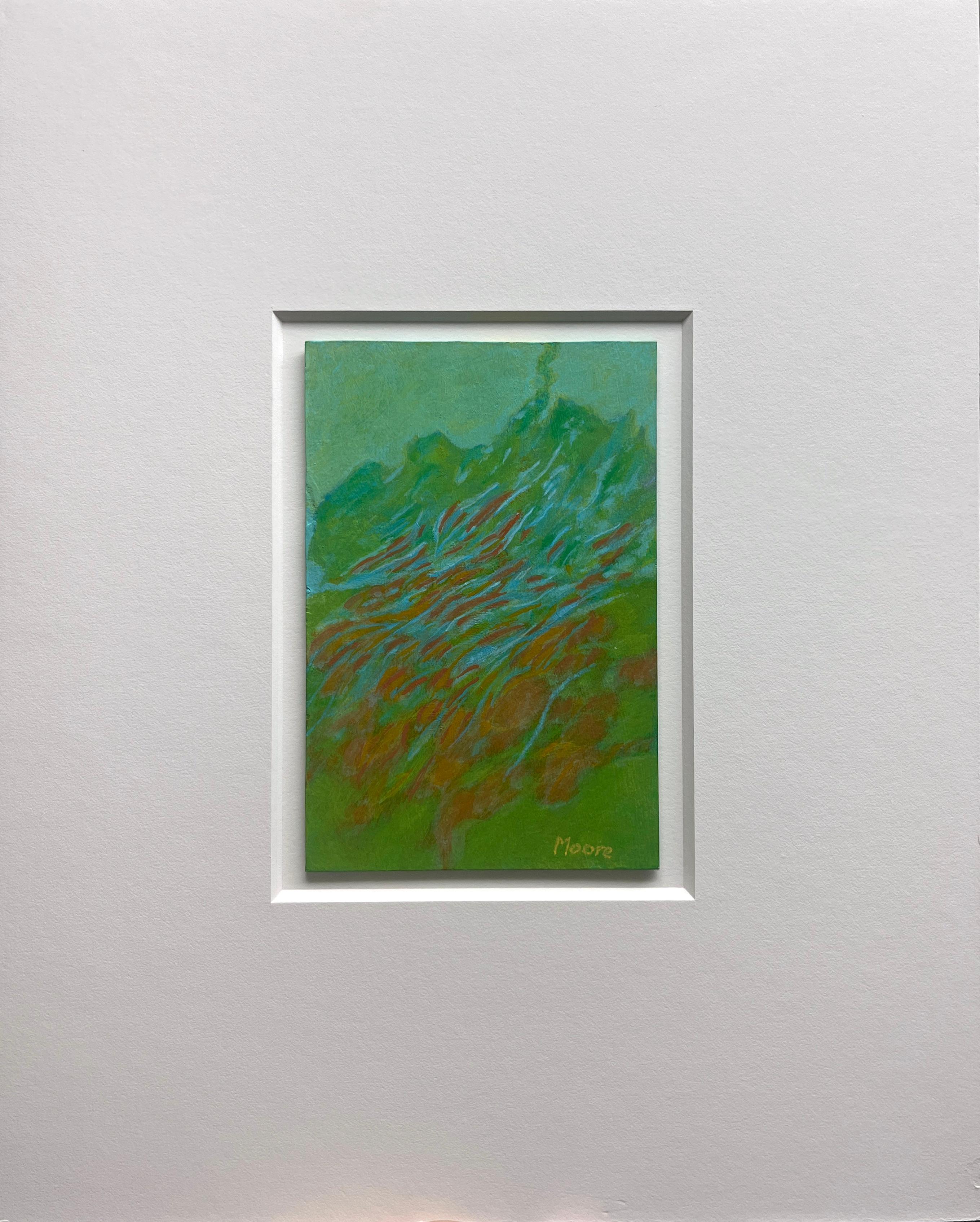 Untitled V (VIII) (abstract, patterns, green, abstract landscape, miniature) - Painting by James Moore