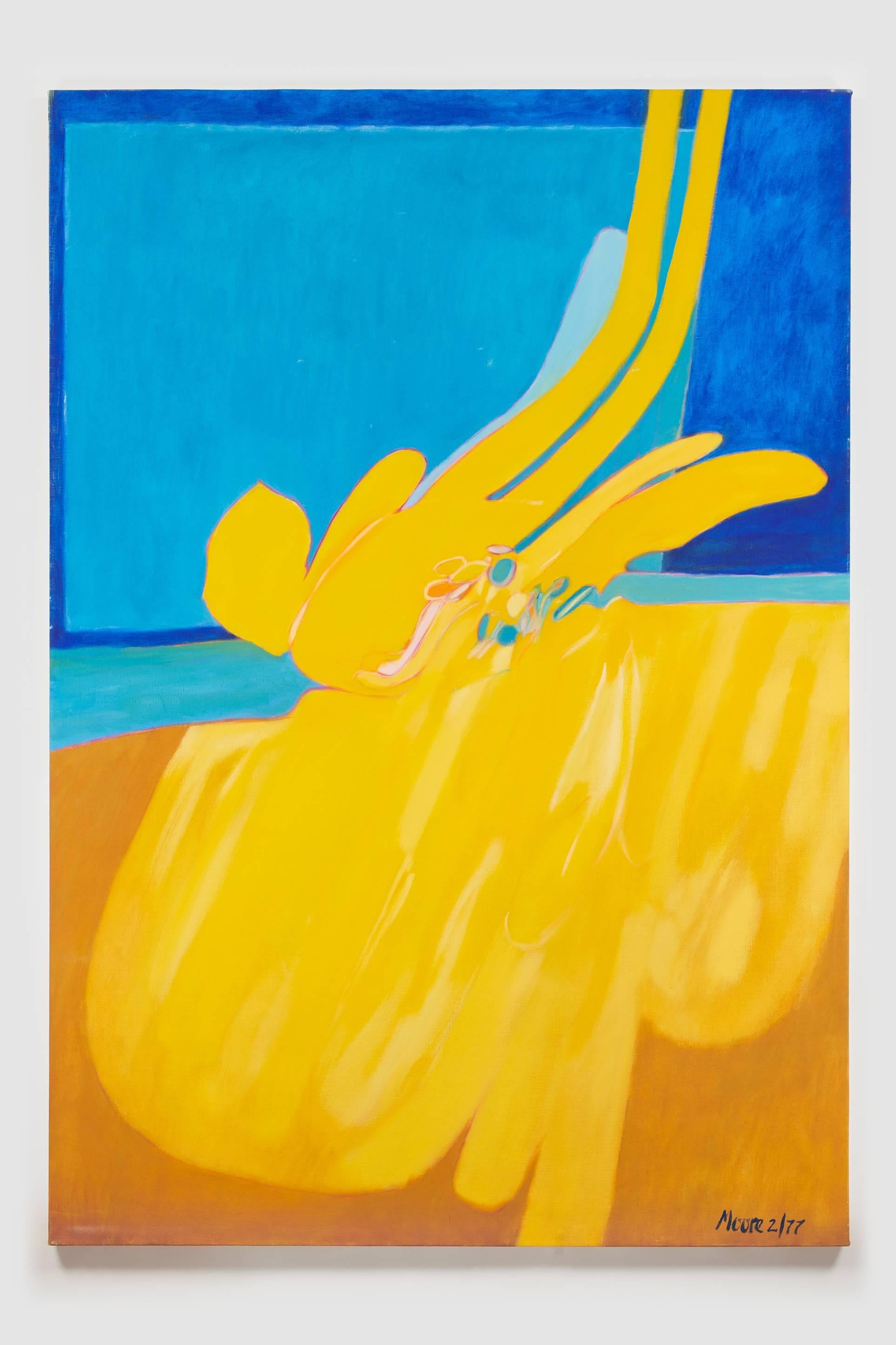 James Moore Abstract Painting - Untitled (Yellow Blue), acrylic on canvas painting, abstract composition