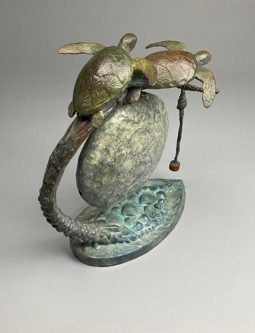 Sea Turtle Serenade - Realist Sculpture by James Moore