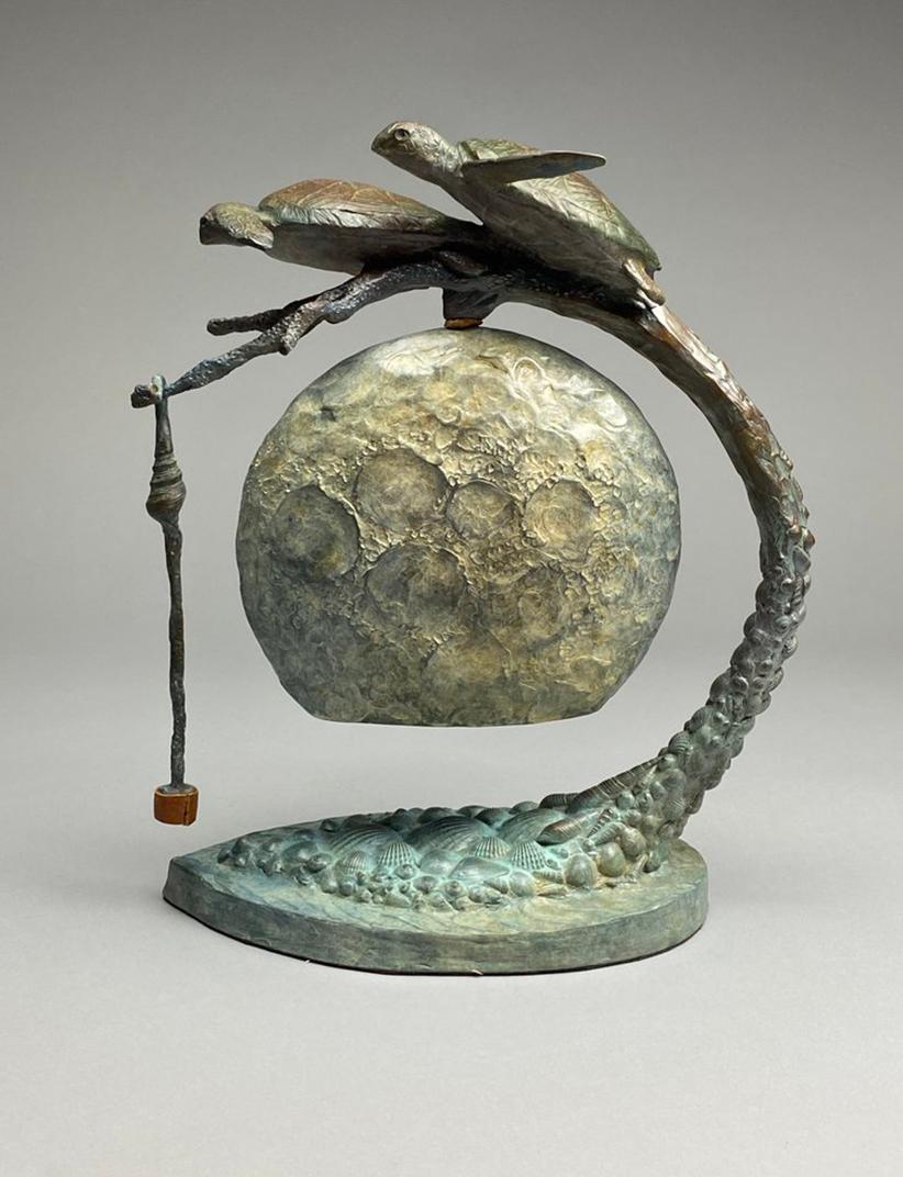 Sea Turtle Serenade - Gold Figurative Sculpture by James Moore